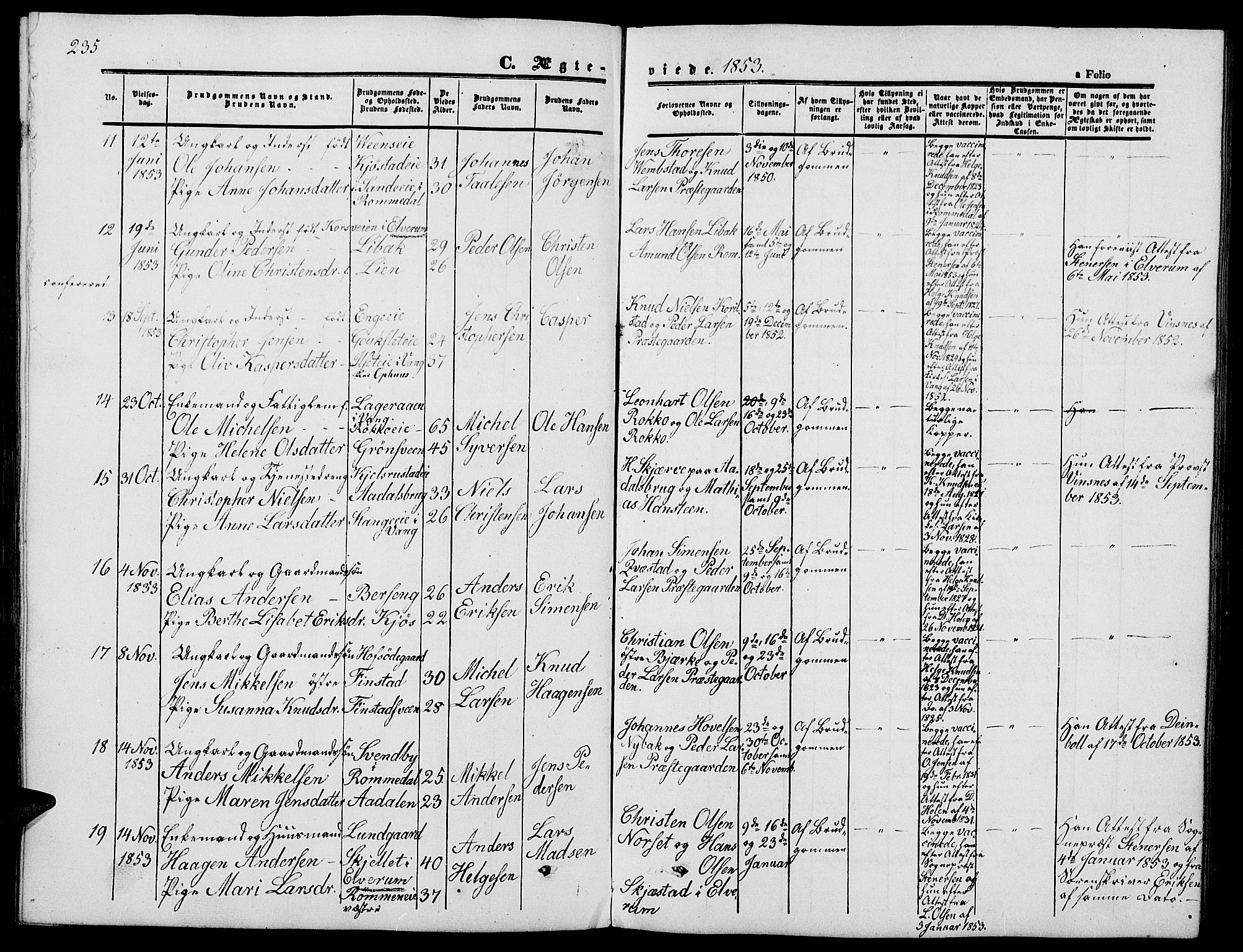 Løten prestekontor, SAH/PREST-022/L/La/L0003: Parish register (copy) no. 3, 1850-1862, p. 235