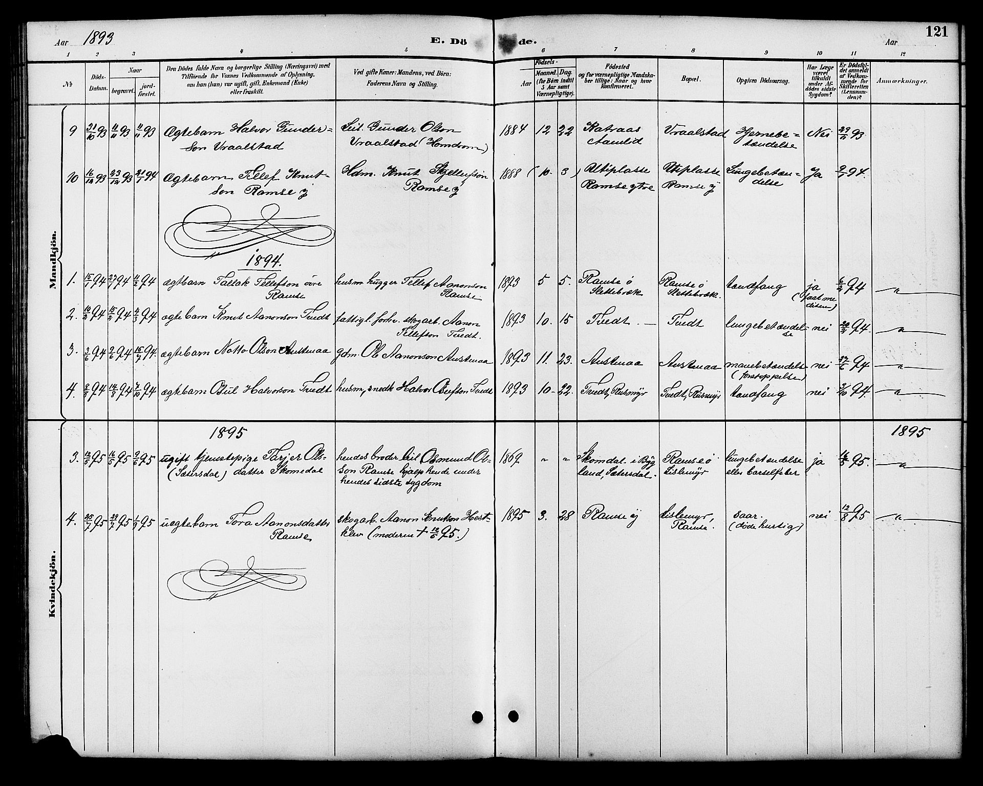 Åmli sokneprestkontor, SAK/1111-0050/F/Fb/Fbb/L0002: Parish register (copy) no. B 2, 1890-1905, p. 121