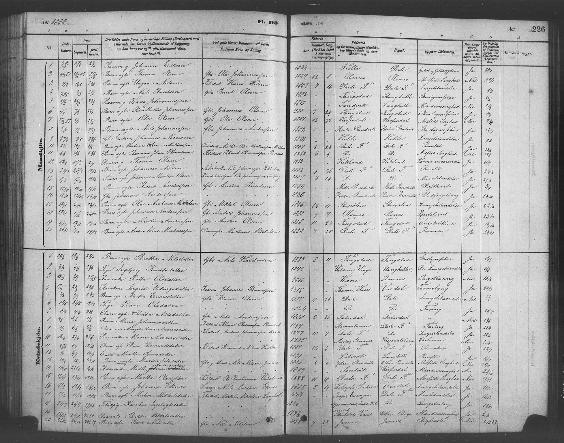 Bruvik Sokneprestembete, SAB/A-74701/H/Hab: Parish register (copy) no. A 1, 1878-1907, p. 226