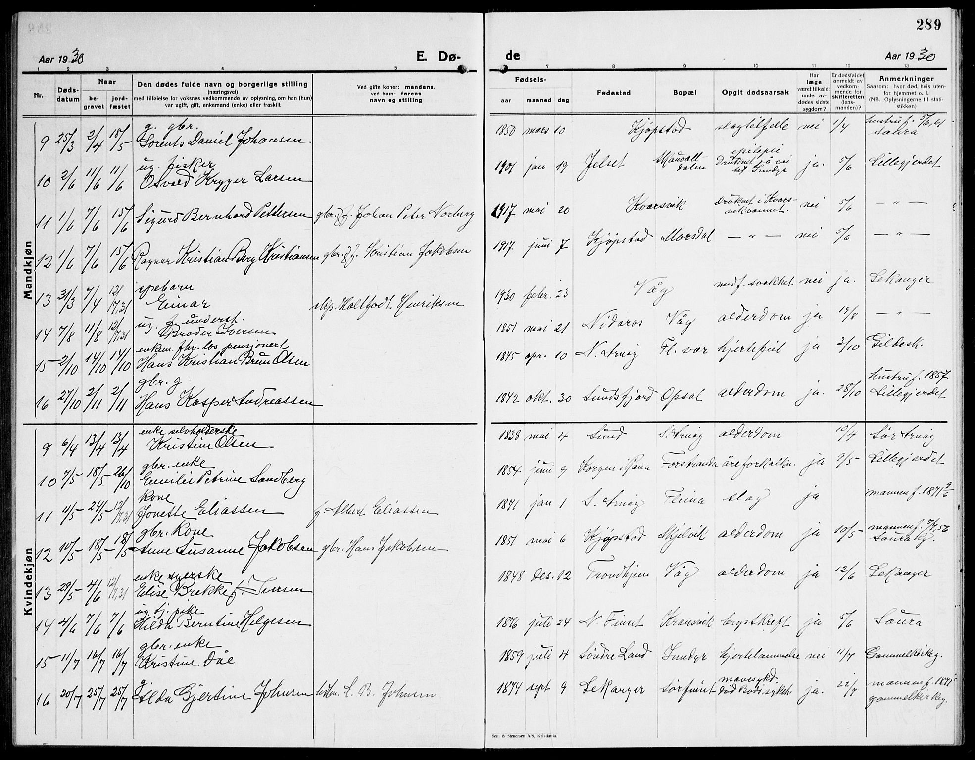 Ministerialprotokoller, klokkerbøker og fødselsregistre - Nordland, AV/SAT-A-1459/805/L0111: Parish register (copy) no. 805C07, 1925-1943, p. 289