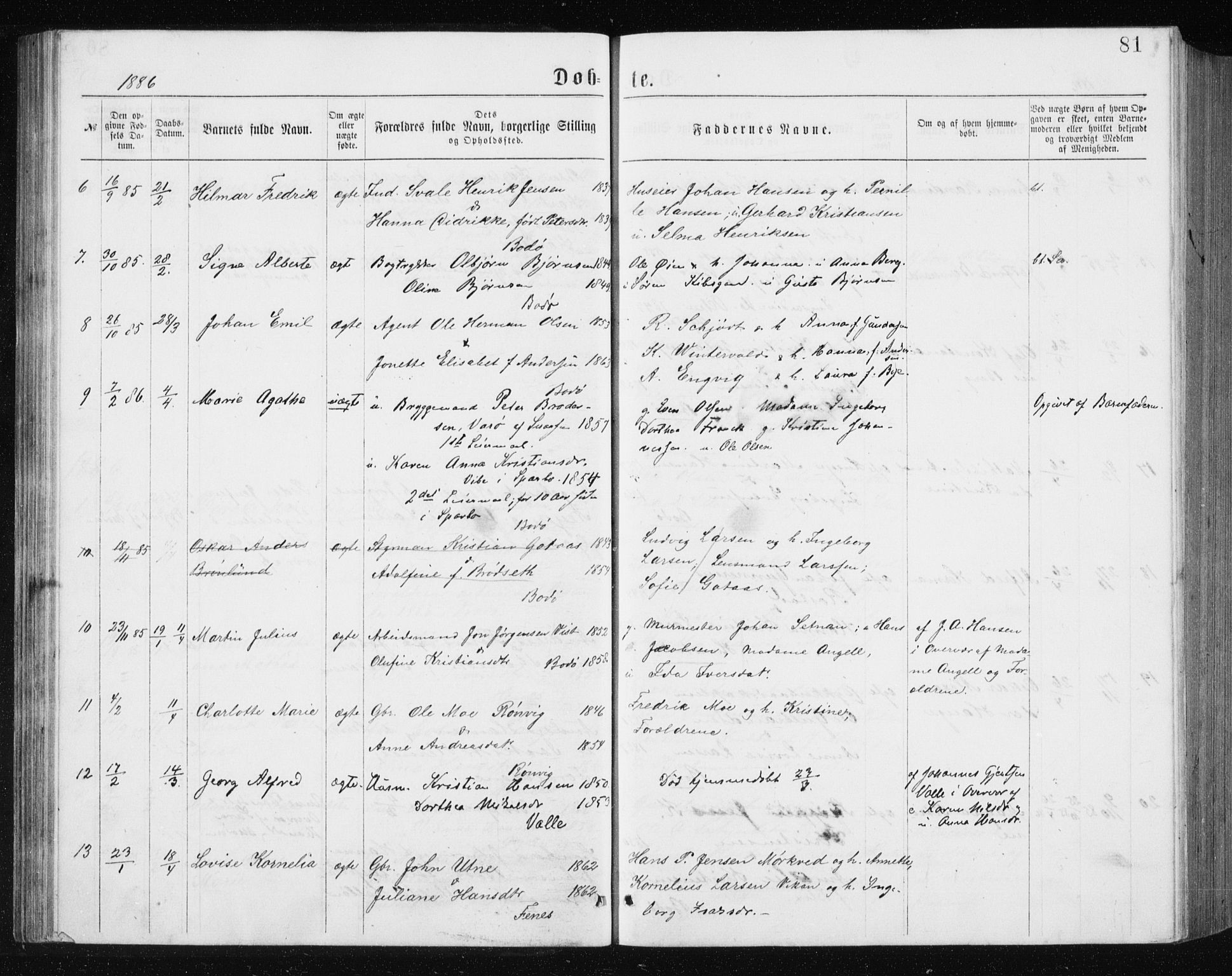 Ministerialprotokoller, klokkerbøker og fødselsregistre - Nordland, AV/SAT-A-1459/801/L0031: Parish register (copy) no. 801C06, 1883-1887, p. 81