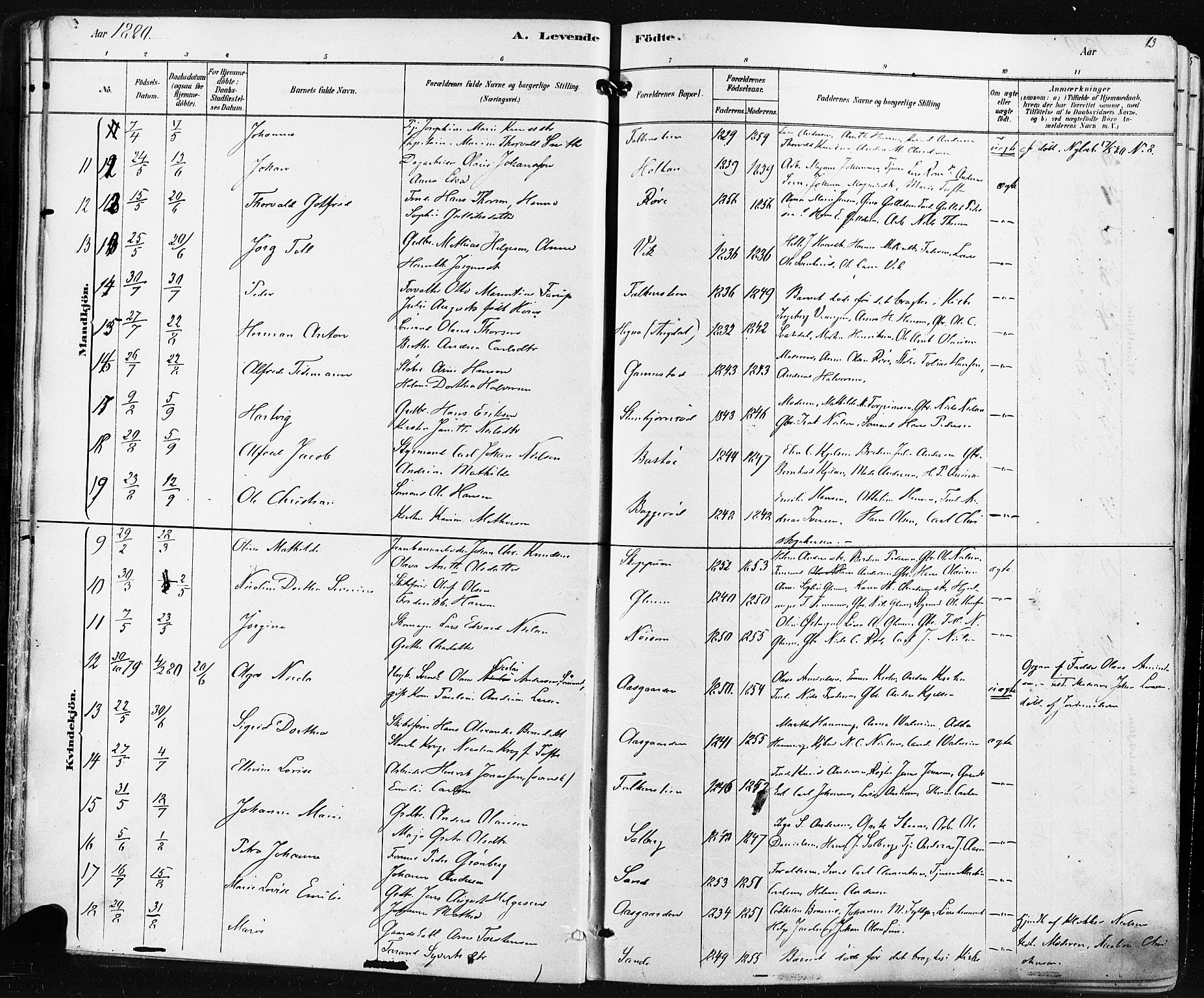 Borre kirkebøker, AV/SAKO-A-338/F/Fa/L0009: Parish register (official) no. I 9, 1878-1896, p. 13