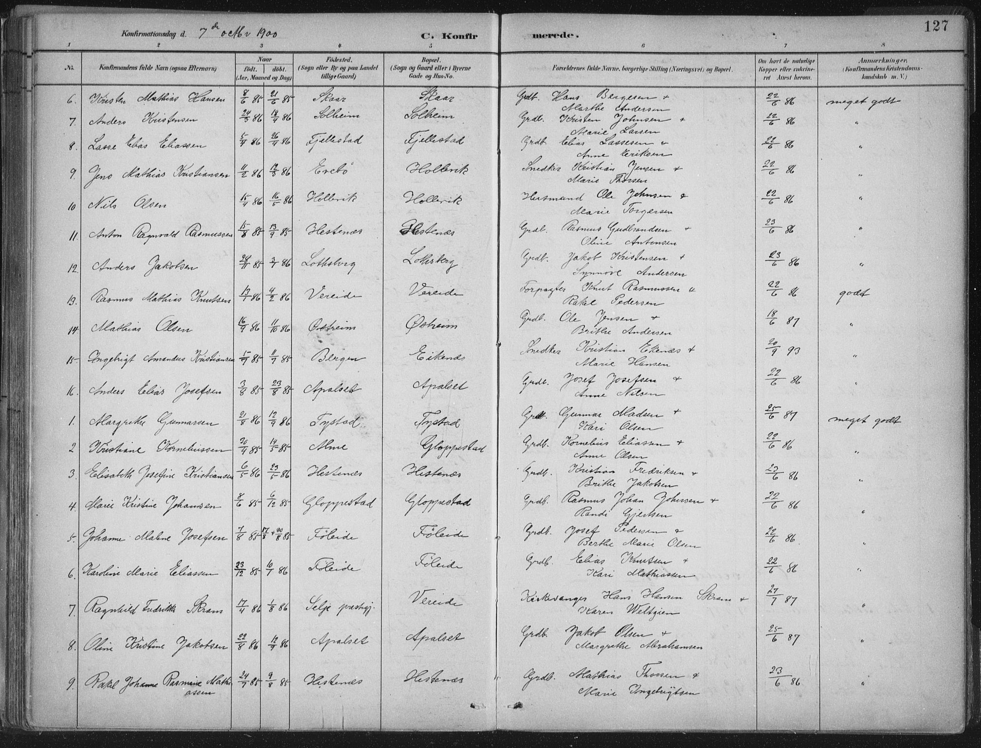 Gloppen sokneprestembete, AV/SAB-A-80101/H/Haa/Haab/L0001: Parish register (official) no. B  1, 1885-1905, p. 127