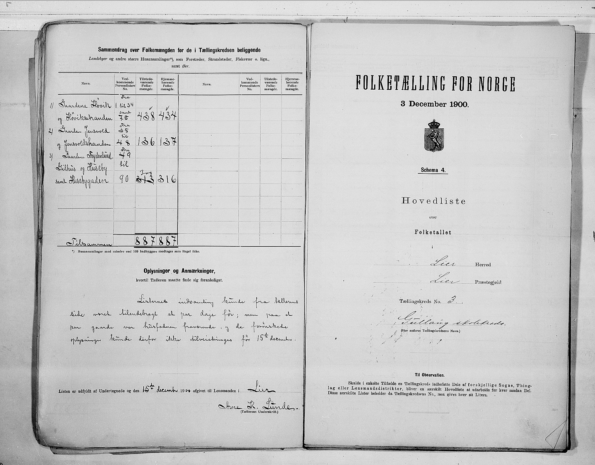 RA, 1900 census for Lier, 1900, p. 14