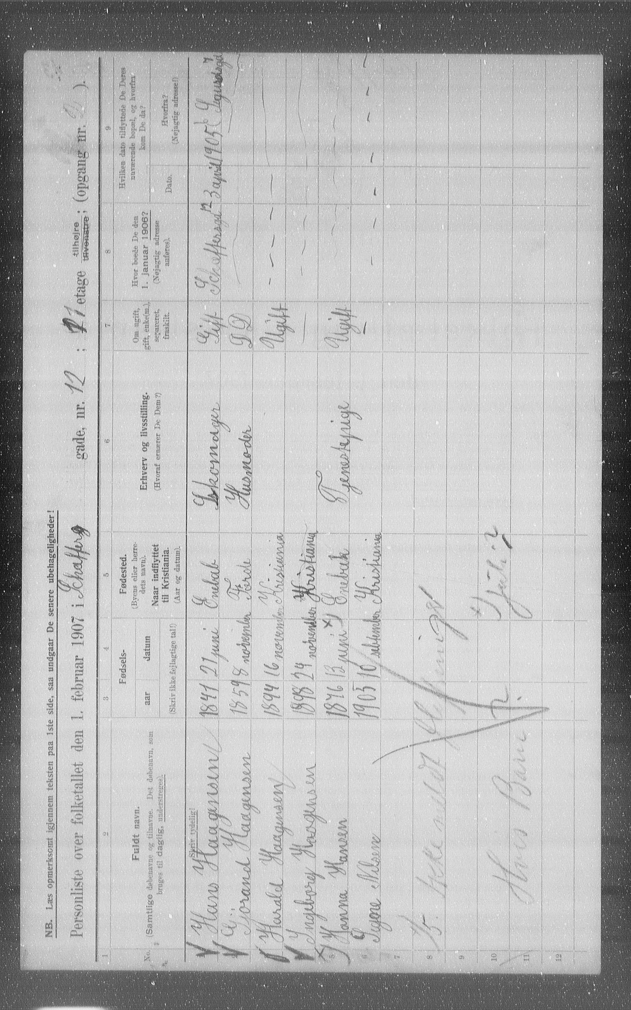 OBA, Municipal Census 1907 for Kristiania, 1907, p. 47634