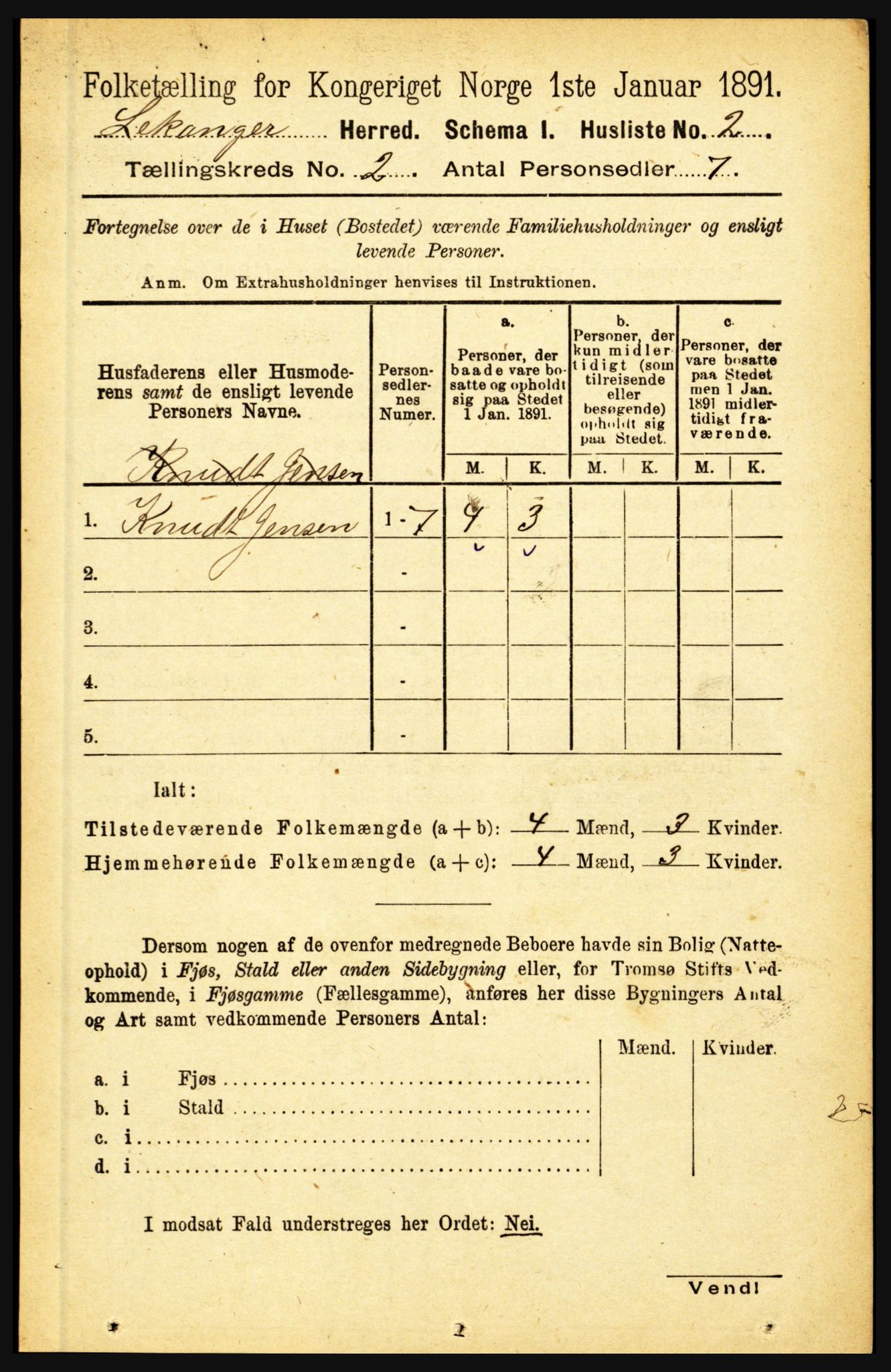 RA, 1891 census for 1419 Leikanger, 1891, p. 122