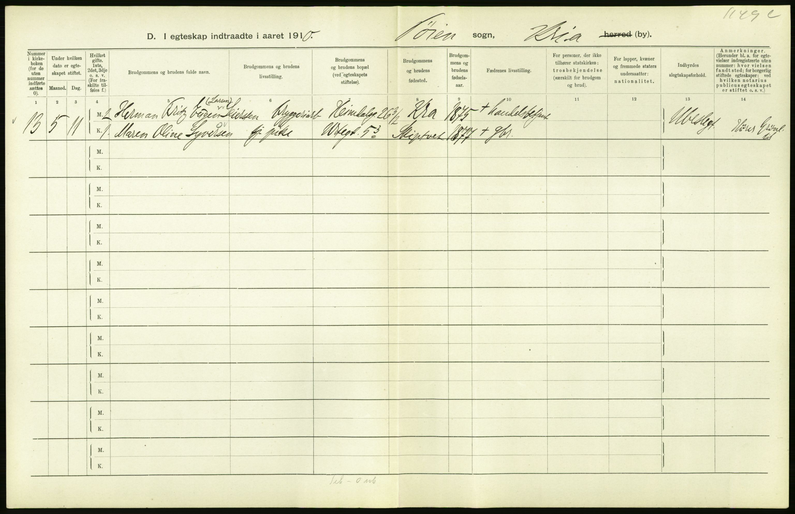 Statistisk sentralbyrå, Sosiodemografiske emner, Befolkning, AV/RA-S-2228/D/Df/Dfa/Dfah/L0009: Kristiania: Gifte og dødfødte., 1910, p. 332