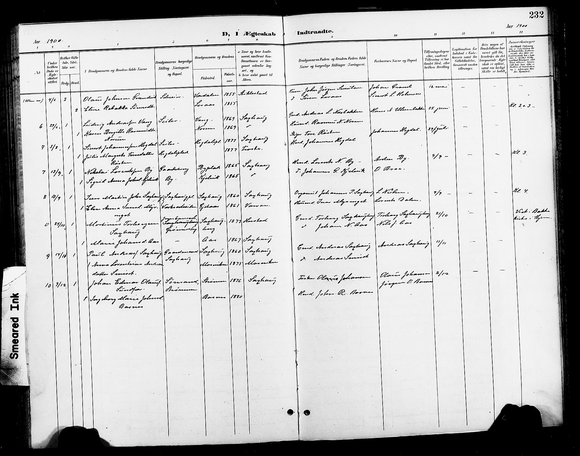 Ministerialprotokoller, klokkerbøker og fødselsregistre - Nord-Trøndelag, AV/SAT-A-1458/730/L0302: Parish register (copy) no. 730C05, 1898-1924, p. 232