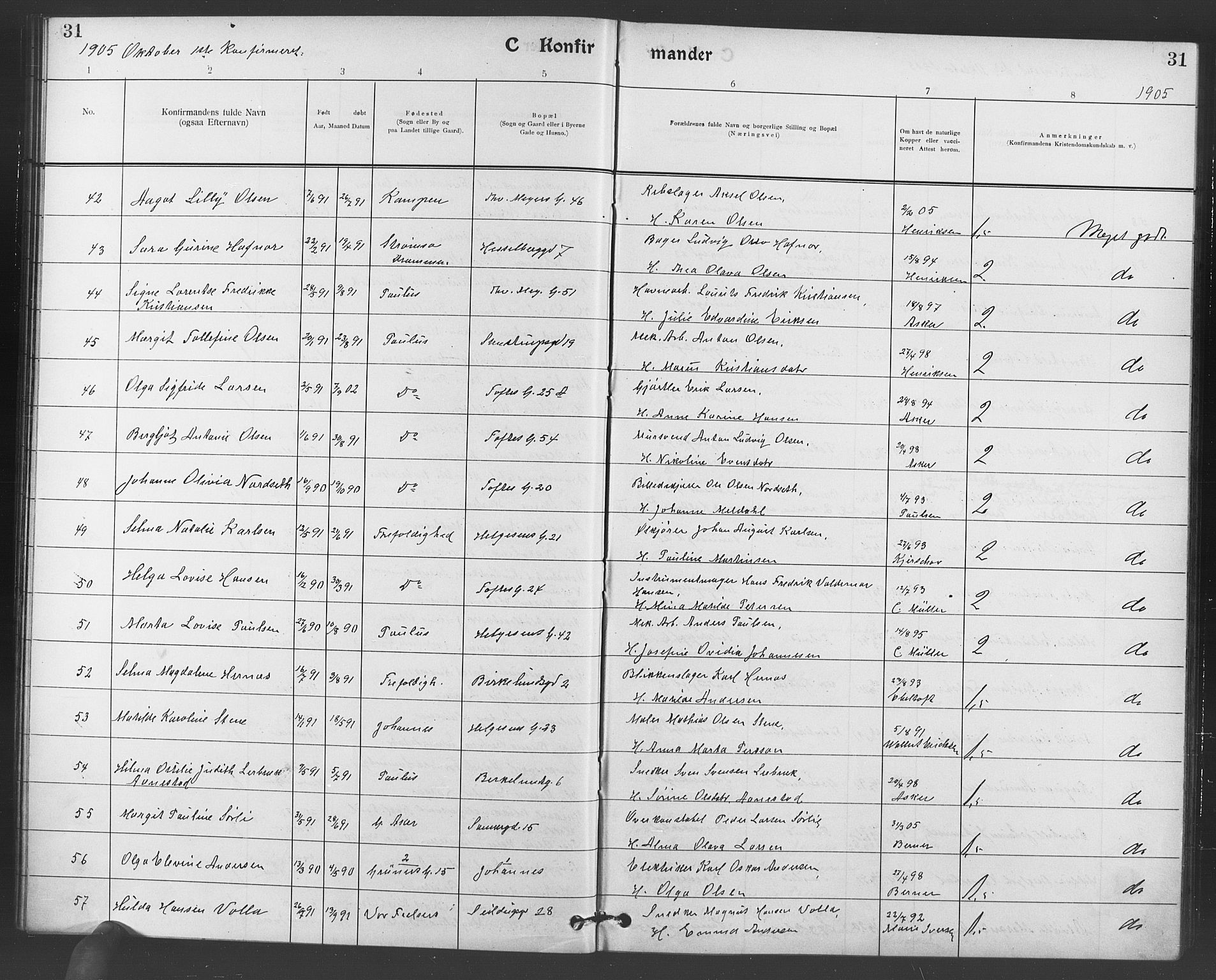 Paulus prestekontor Kirkebøker, SAO/A-10871/F/Fa/L0008: Parish register (official) no. 8, 1904-1912, p. 31
