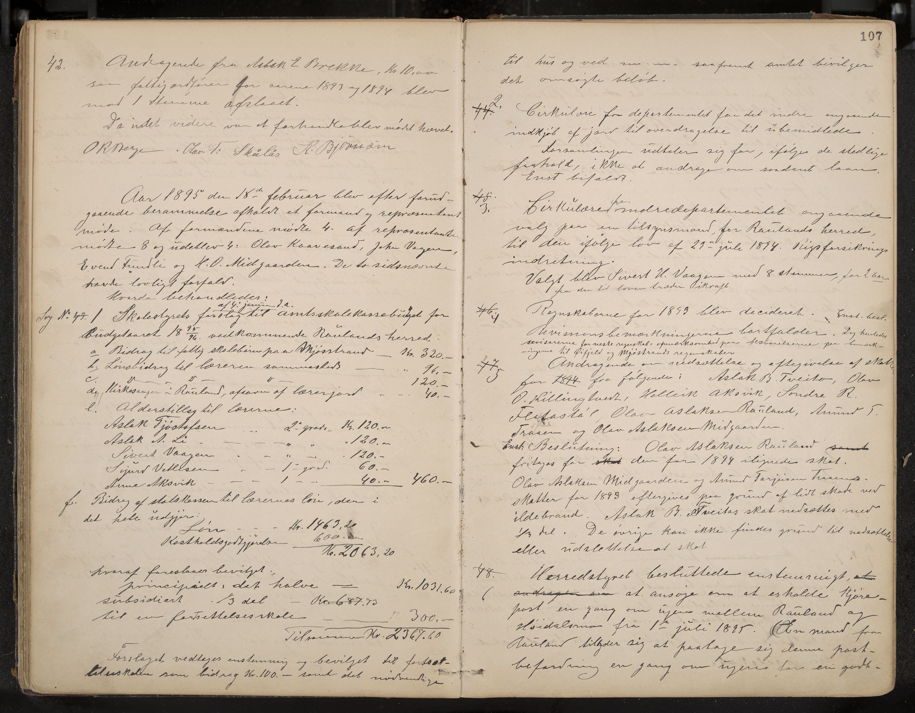 Rauland formannskap og sentraladministrasjon, IKAK/0835021/A/Aa/L0002: Møtebok, 1884-1908, p. 107