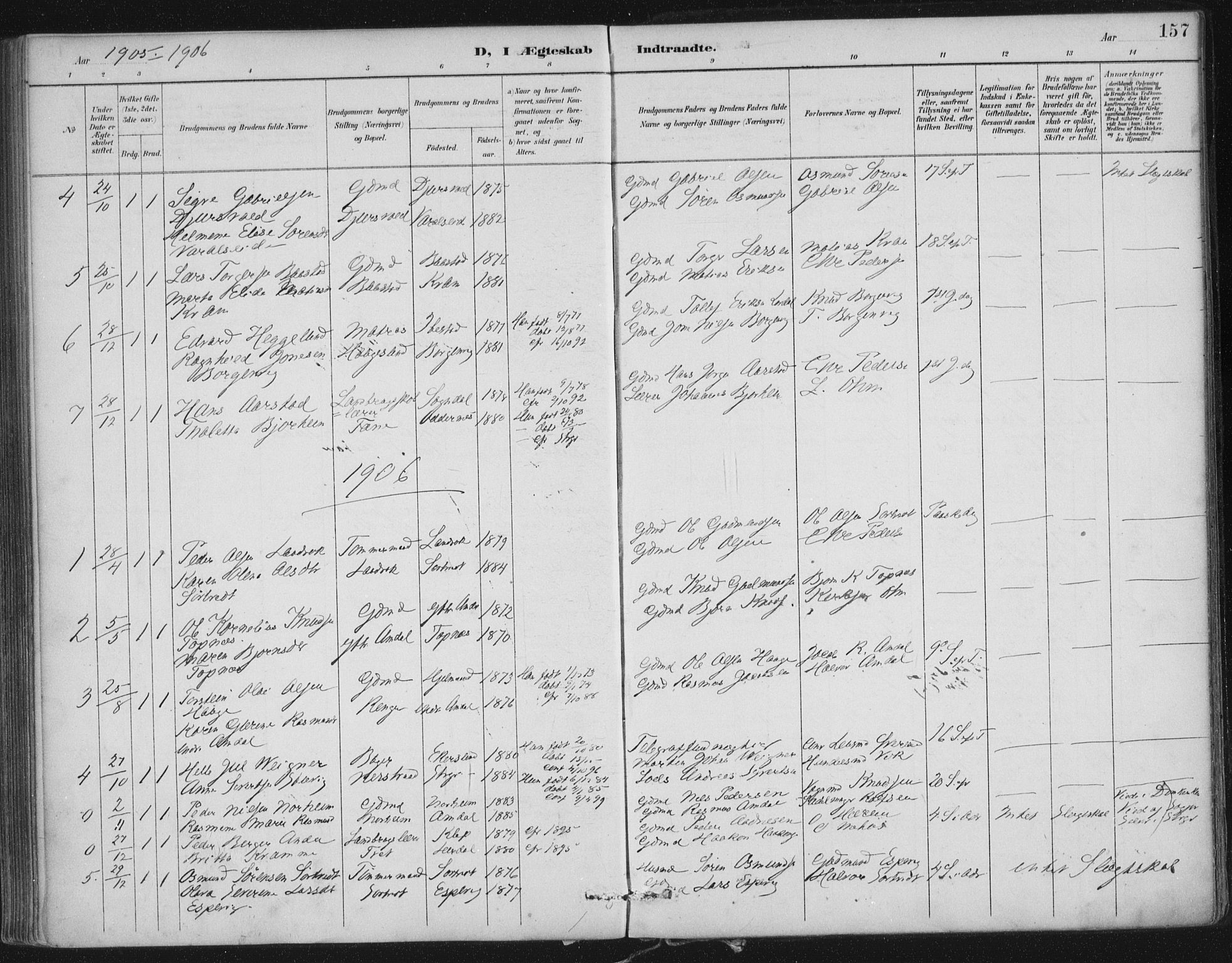 Nedstrand sokneprestkontor, SAST/A-101841/01/IV: Parish register (official) no. A 12, 1887-1915, p. 157