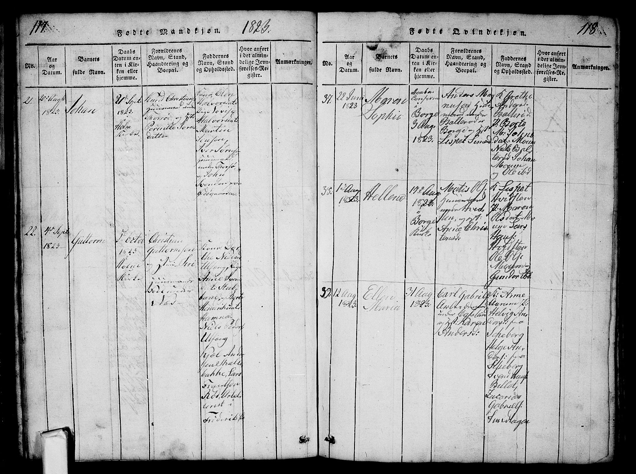 Borge prestekontor Kirkebøker, AV/SAO-A-10903/G/Ga/L0001: Parish register (copy) no.  I 1, 1815-1835, p. 117-118