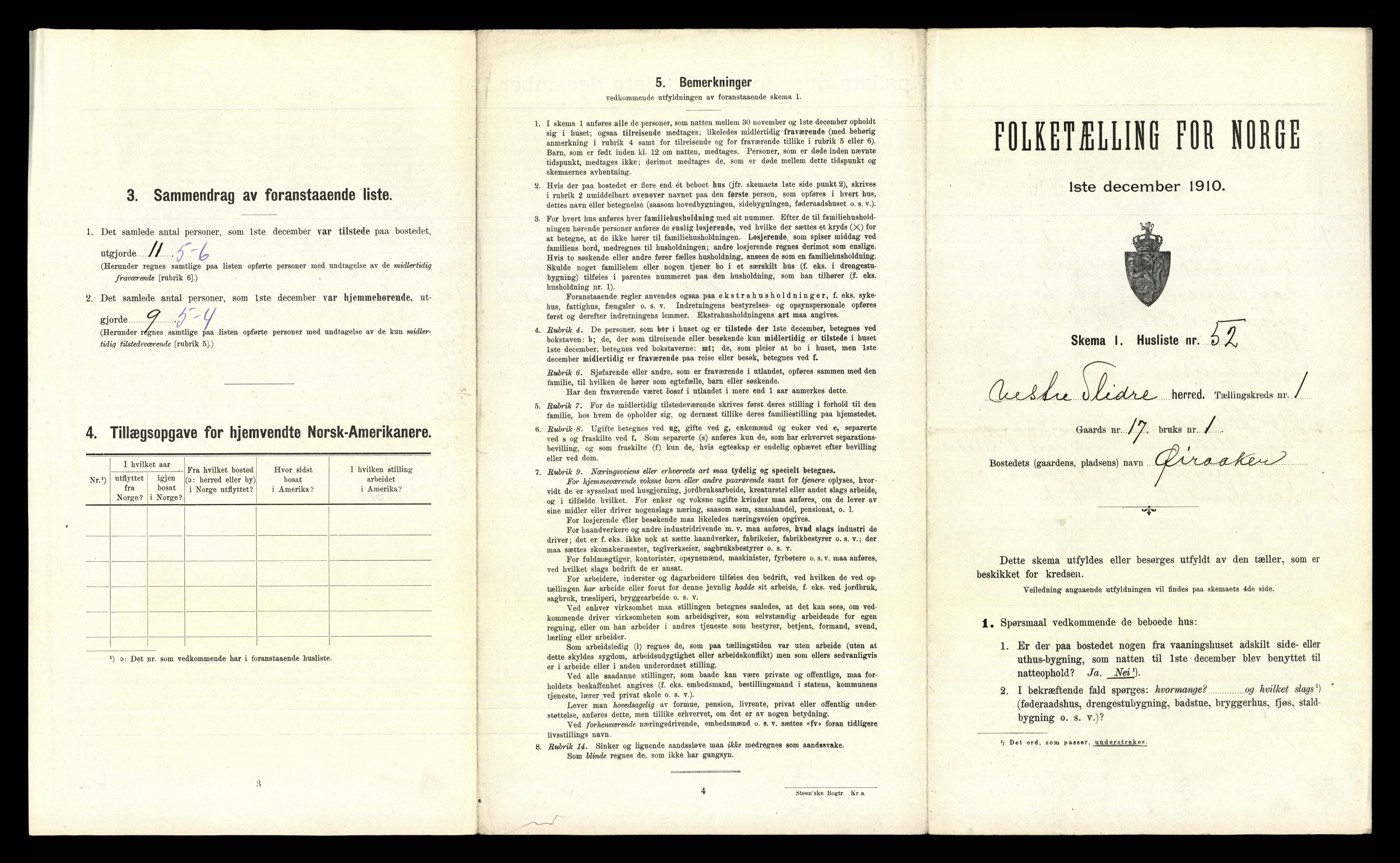 RA, 1910 census for Vestre Slidre, 1910, p. 147