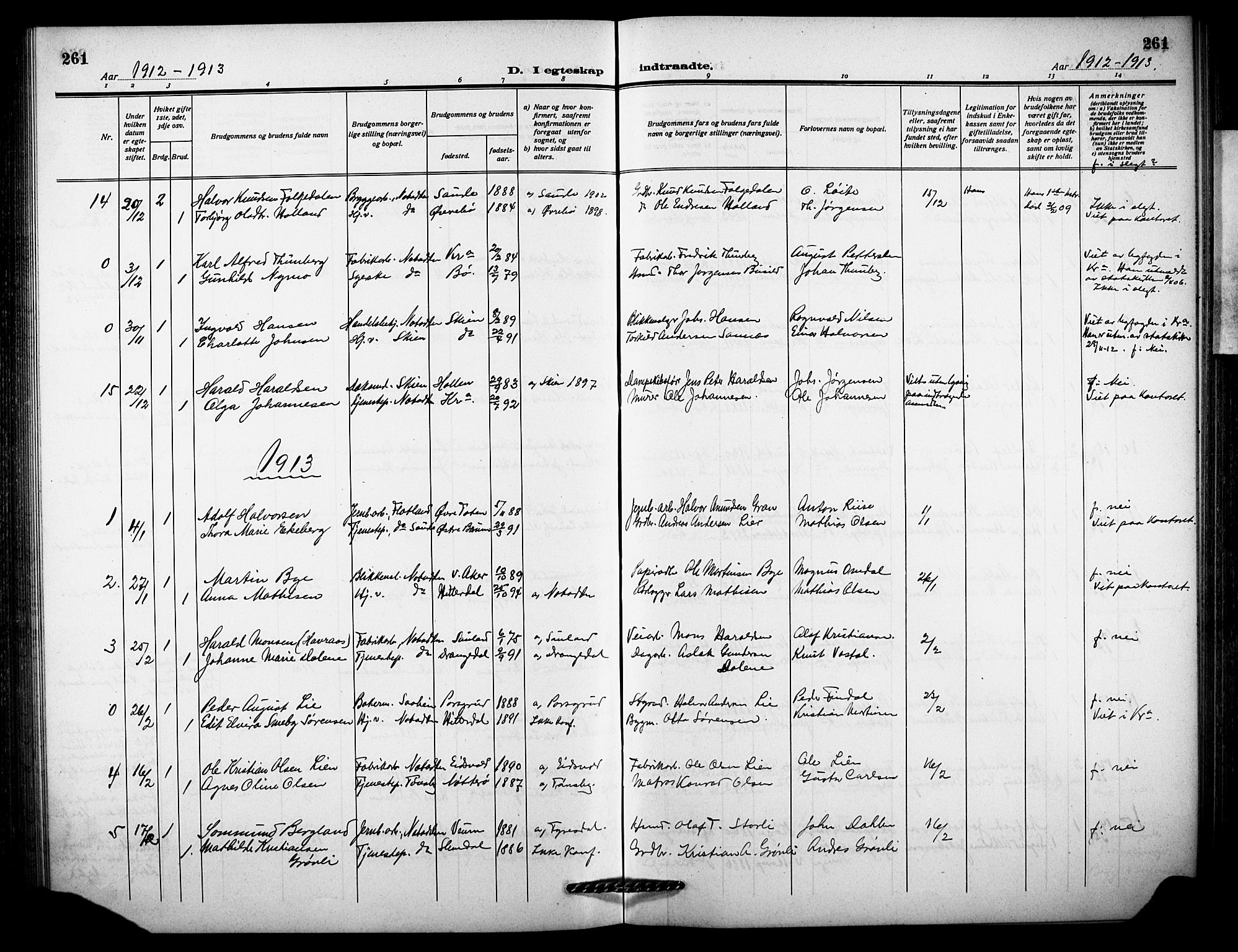 Notodden kirkebøker, AV/SAKO-A-290/G/Ga/L0001: Parish register (copy) no. 1, 1912-1923, p. 261