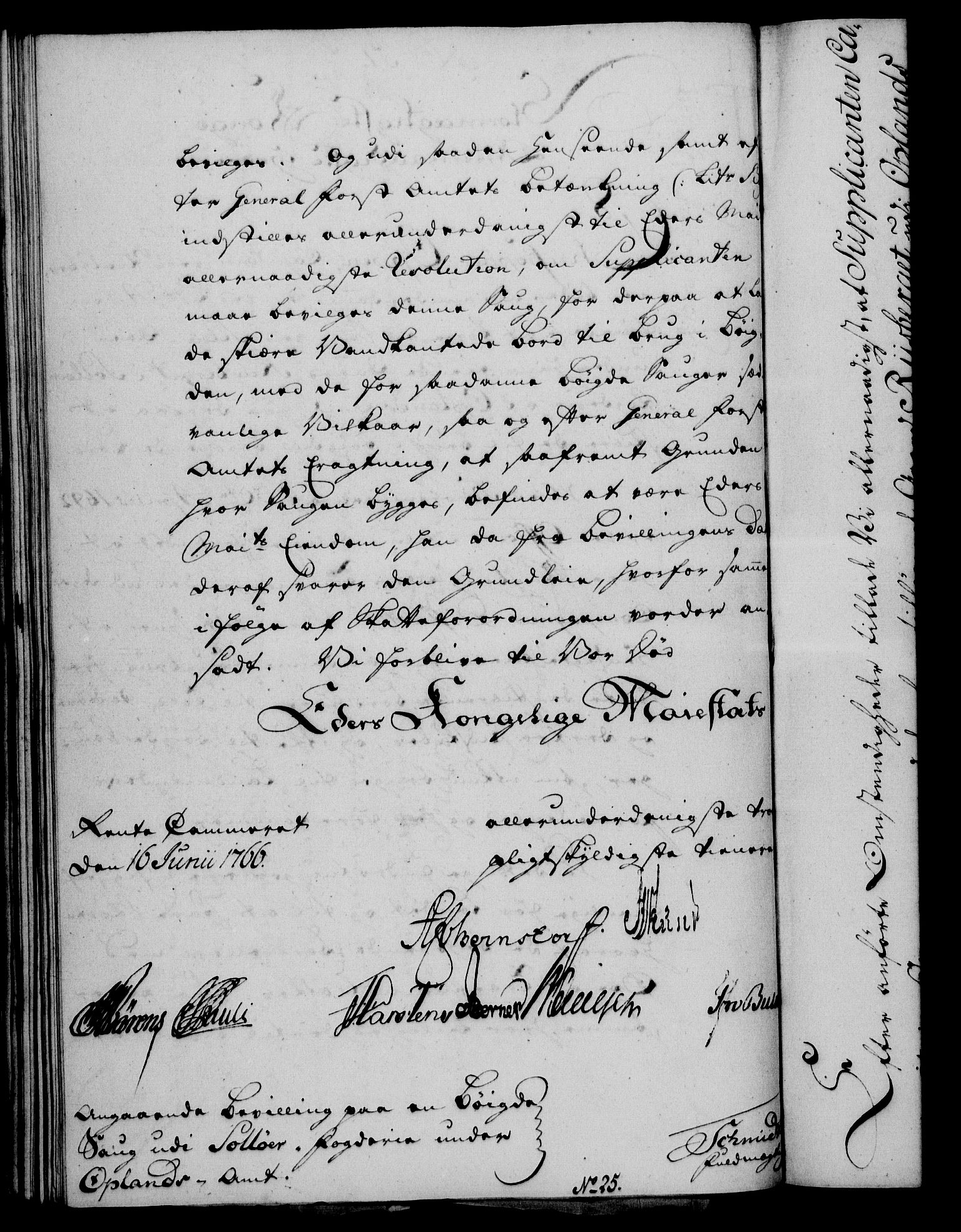 Rentekammeret, Kammerkanselliet, RA/EA-3111/G/Gf/Gfa/L0048: Norsk relasjons- og resolusjonsprotokoll (merket RK 52.48), 1766, p. 253