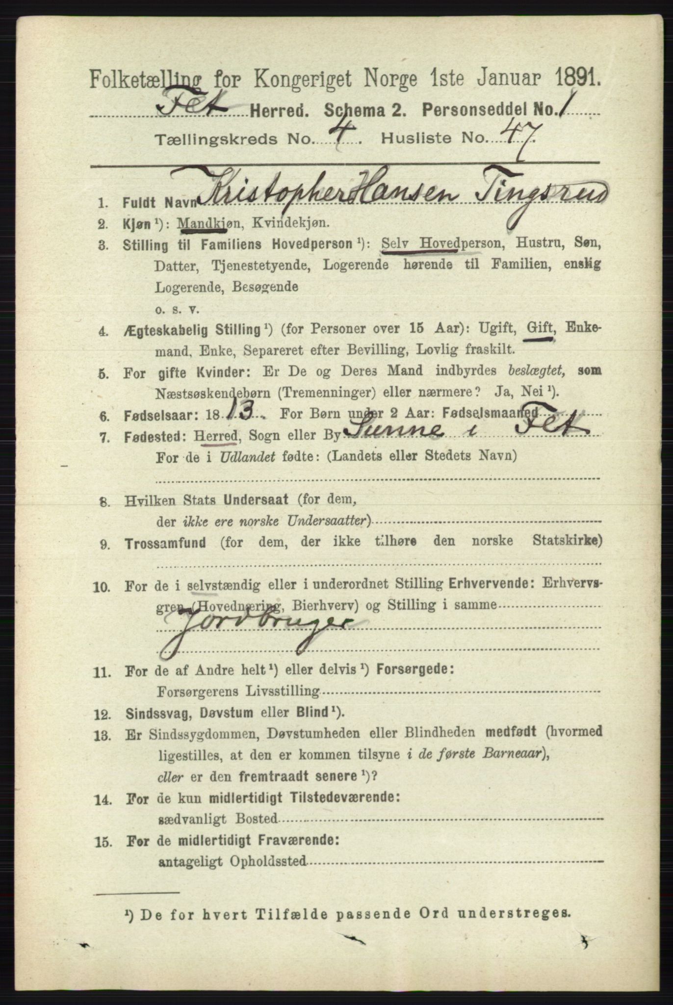 RA, 1891 census for 0227 Fet, 1891, p. 1534
