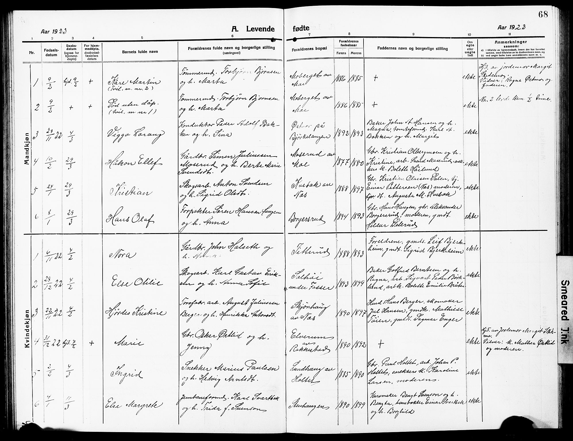 Høland prestekontor Kirkebøker, SAO/A-10346a/G/Ga/L0008: Parish register (copy) no. I 8, 1915-1929, p. 68