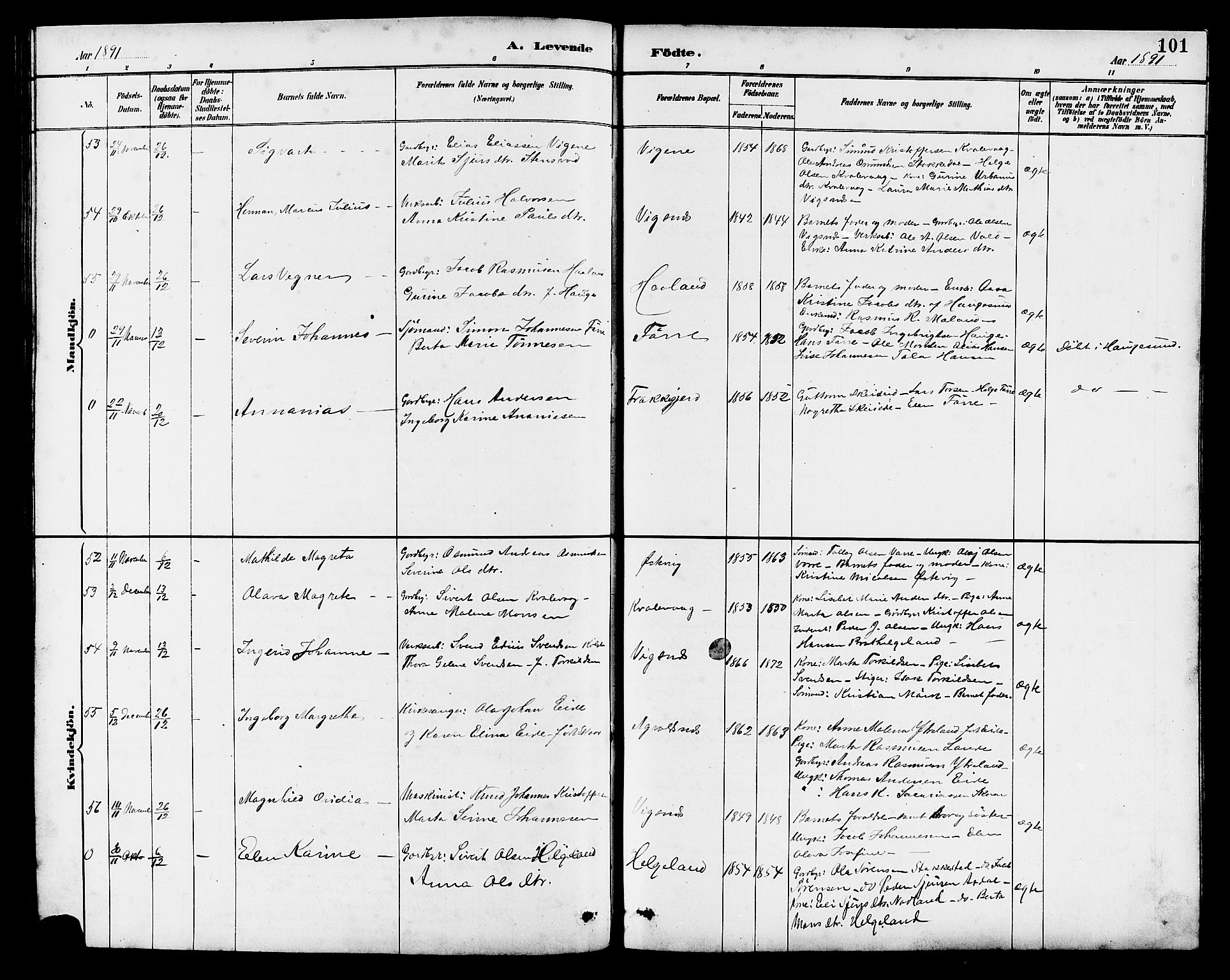 Avaldsnes sokneprestkontor, AV/SAST-A -101851/H/Ha/Hab/L0007: Parish register (copy) no. B 7, 1885-1909, p. 101