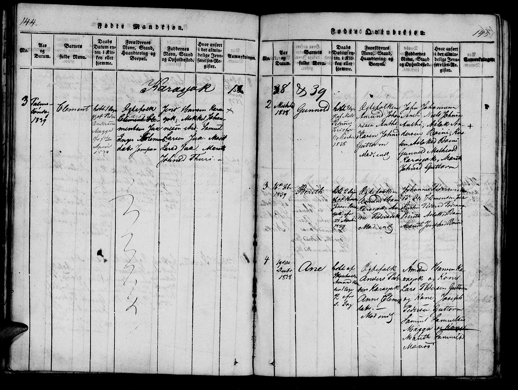 Kistrand/Porsanger sokneprestembete, AV/SATØ-S-1351/H/Ha/L0010.kirke: Parish register (official) no. 10, 1821-1842, p. 144-145
