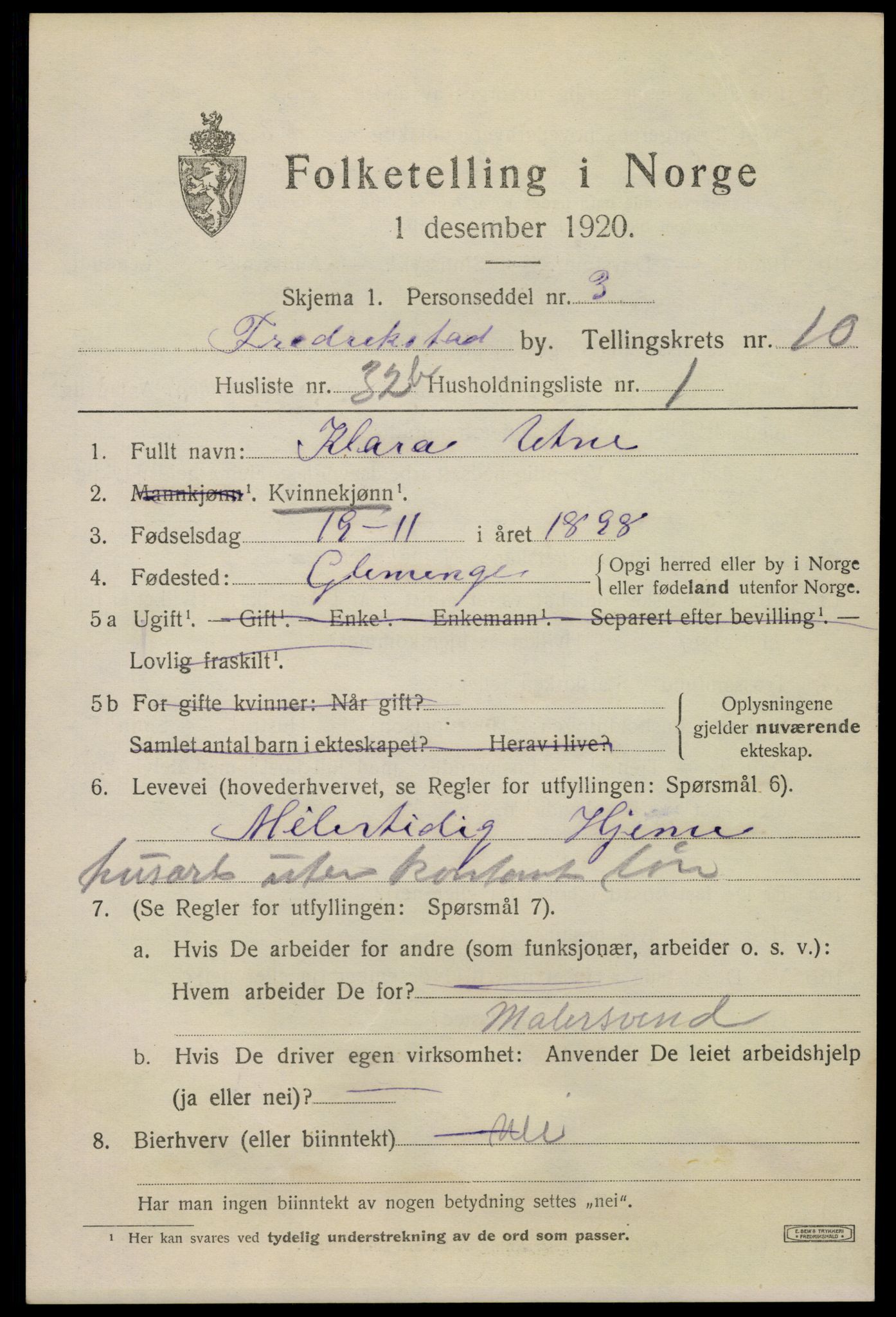 SAO, 1920 census for Fredrikstad, 1920, p. 27375