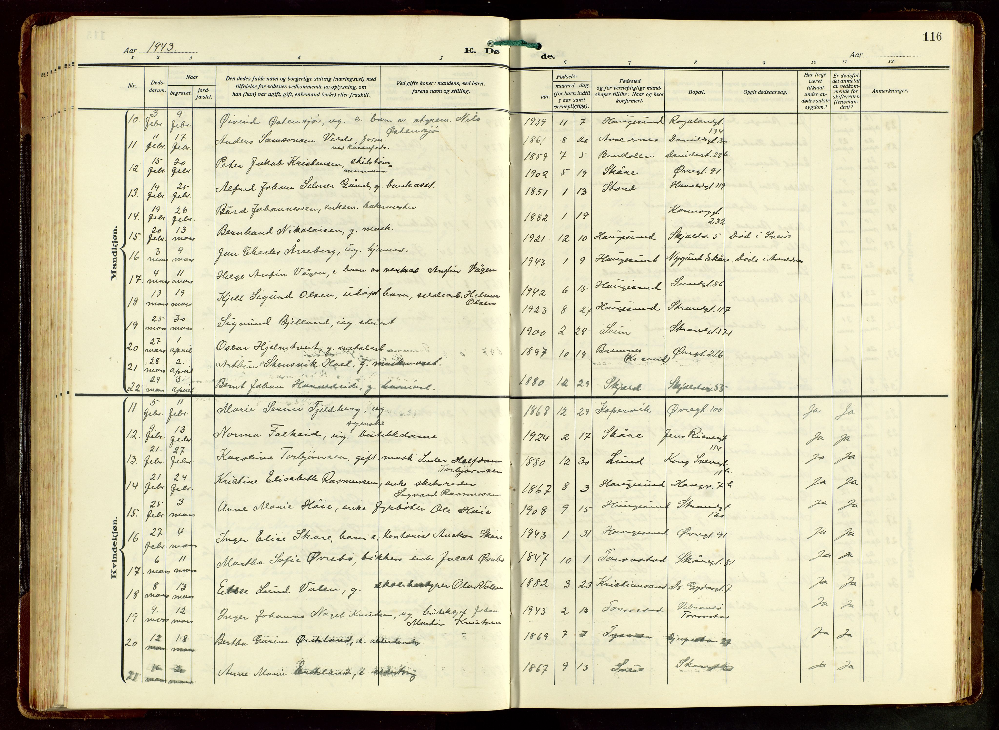 Haugesund sokneprestkontor, SAST/A -101863/H/Ha/Hab/L0012: Parish register (copy) no. B 12, 1930-1958, p. 116