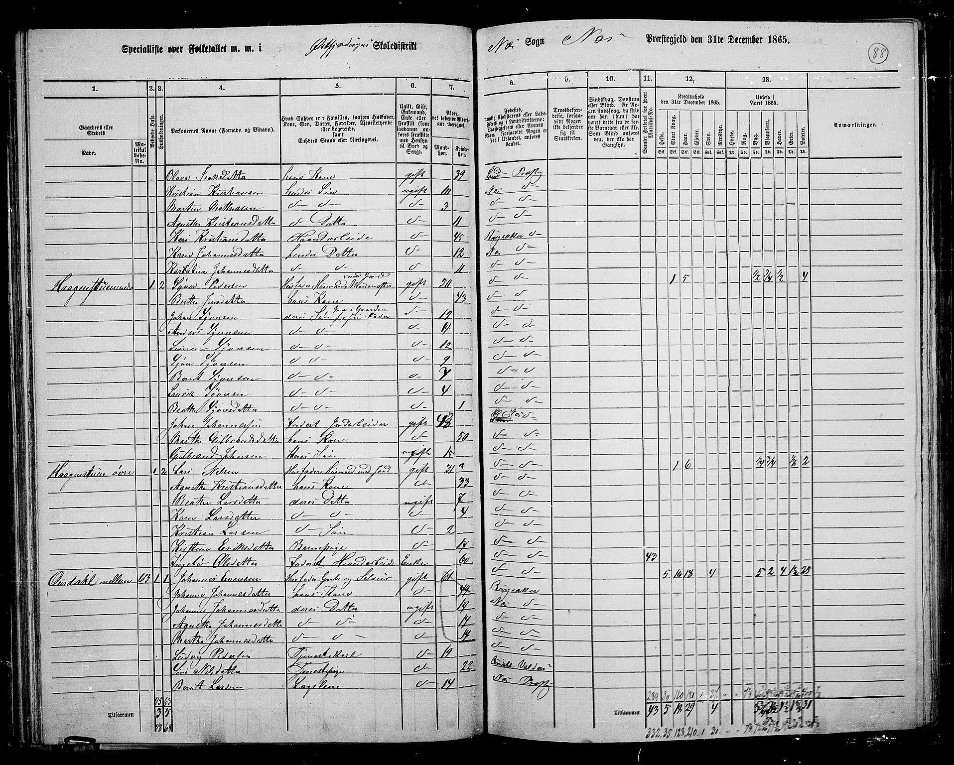 RA, 1865 census for Nes, 1865, p. 76