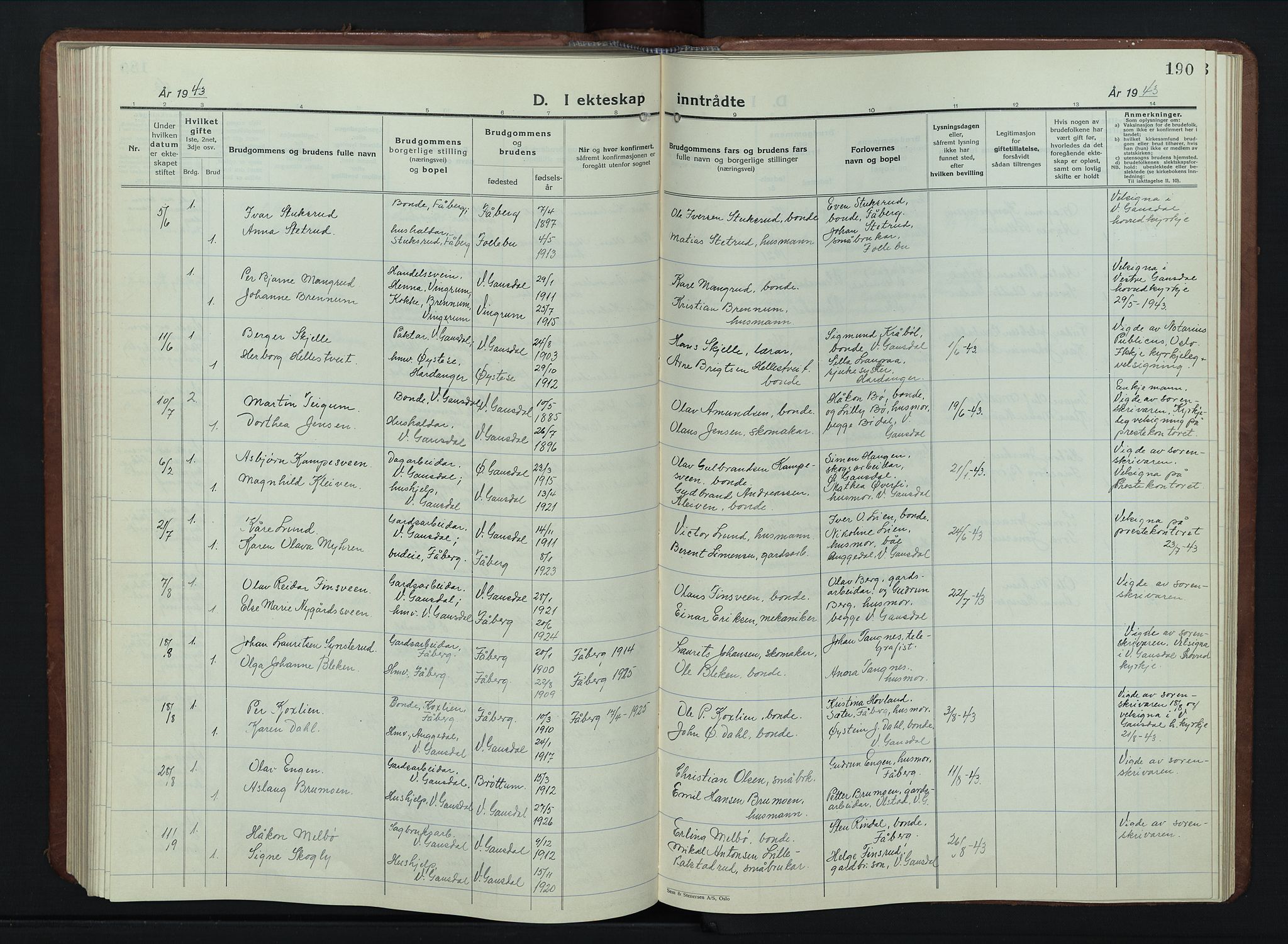 Vestre Gausdal prestekontor, AV/SAH-PREST-094/H/Ha/Hab/L0005: Parish register (copy) no. 5, 1926-1955, p. 190