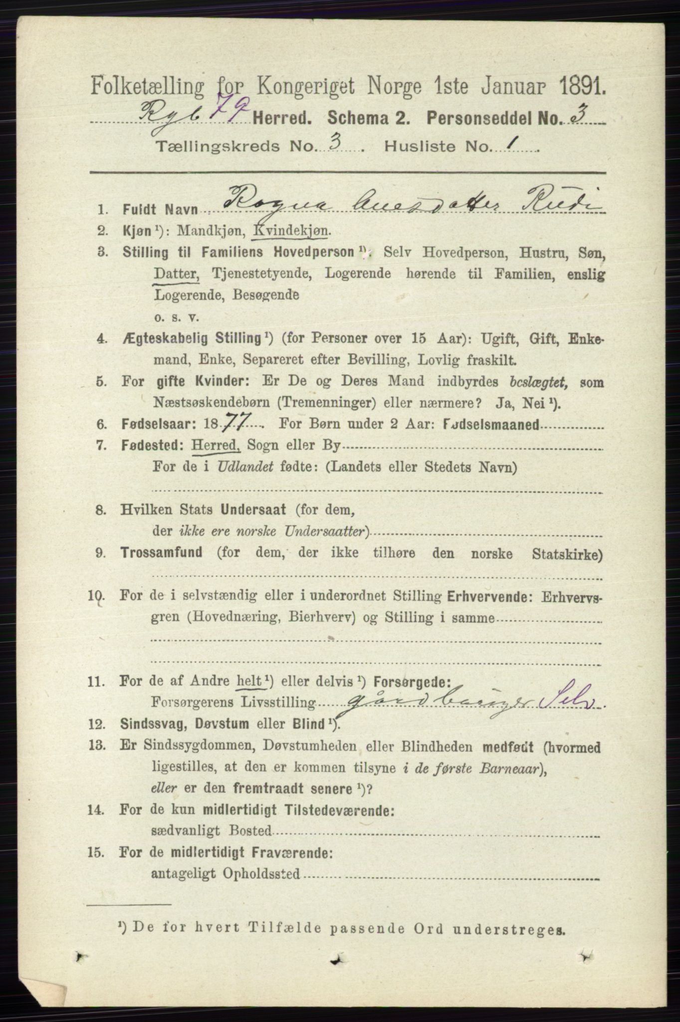 RA, 1891 census for 0520 Ringebu, 1891, p. 723