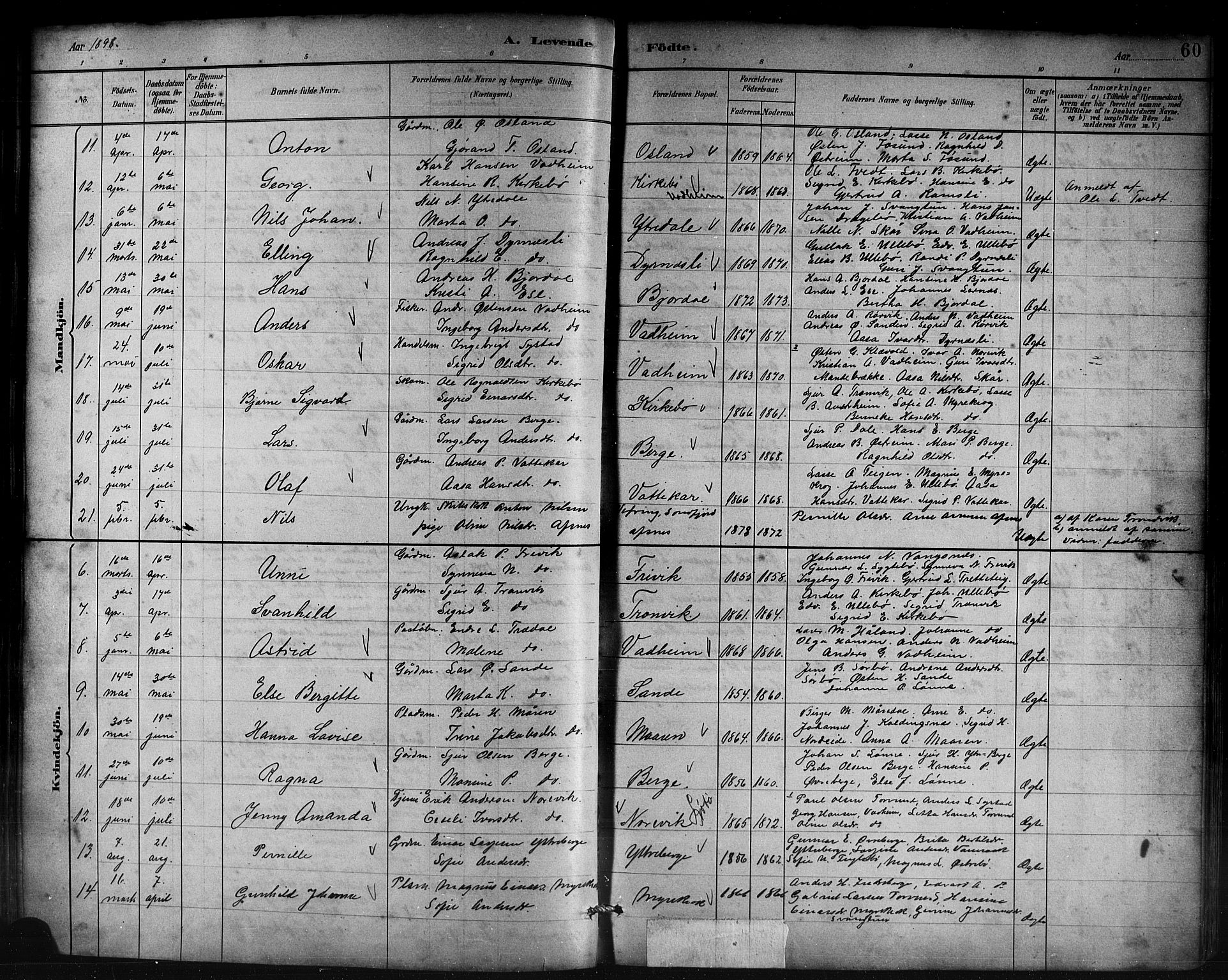 Lavik sokneprestembete, AV/SAB-A-80901: Parish register (copy) no. B 3, 1882-1913, p. 60