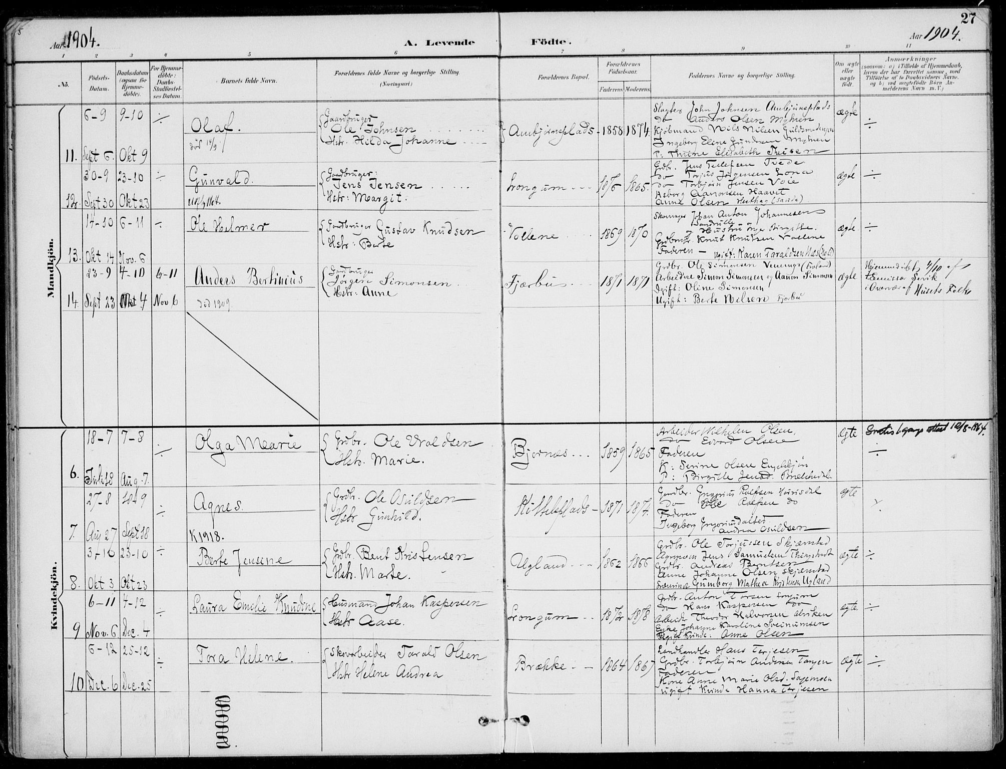 Austre Moland sokneprestkontor, AV/SAK-1111-0001/F/Fa/Faa/L0011: Parish register (official) no. A 11, 1894-1915, p. 27