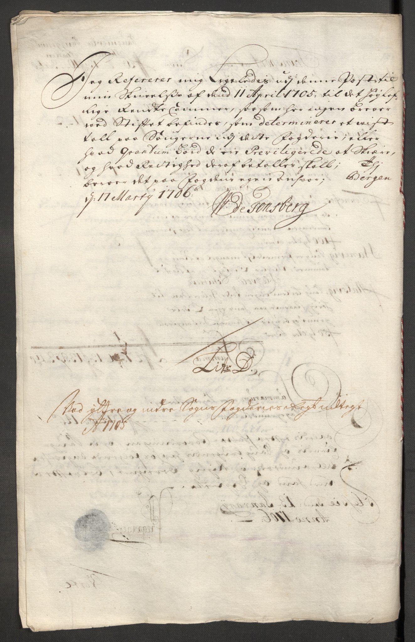 Rentekammeret inntil 1814, Reviderte regnskaper, Fogderegnskap, RA/EA-4092/R52/L3314: Fogderegnskap Sogn, 1705-1707, p. 136