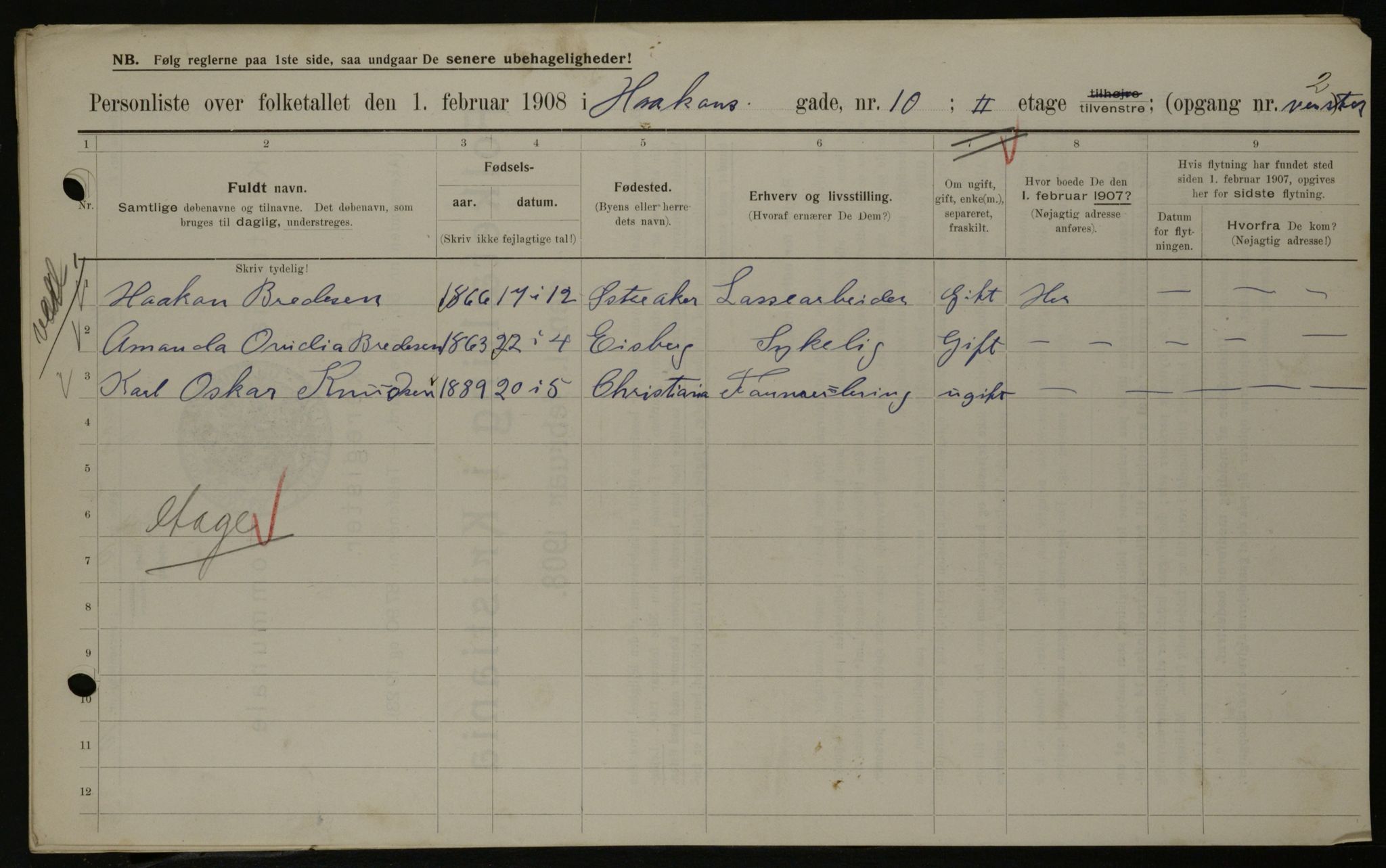 OBA, Municipal Census 1908 for Kristiania, 1908, p. 38426