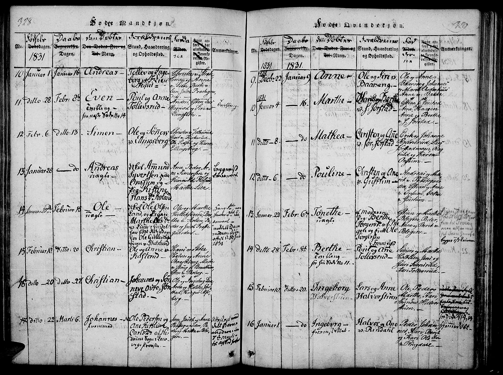 Fåberg prestekontor, SAH/PREST-086/H/Ha/Haa/L0003: Parish register (official) no. 3, 1818-1833, p. 328-329
