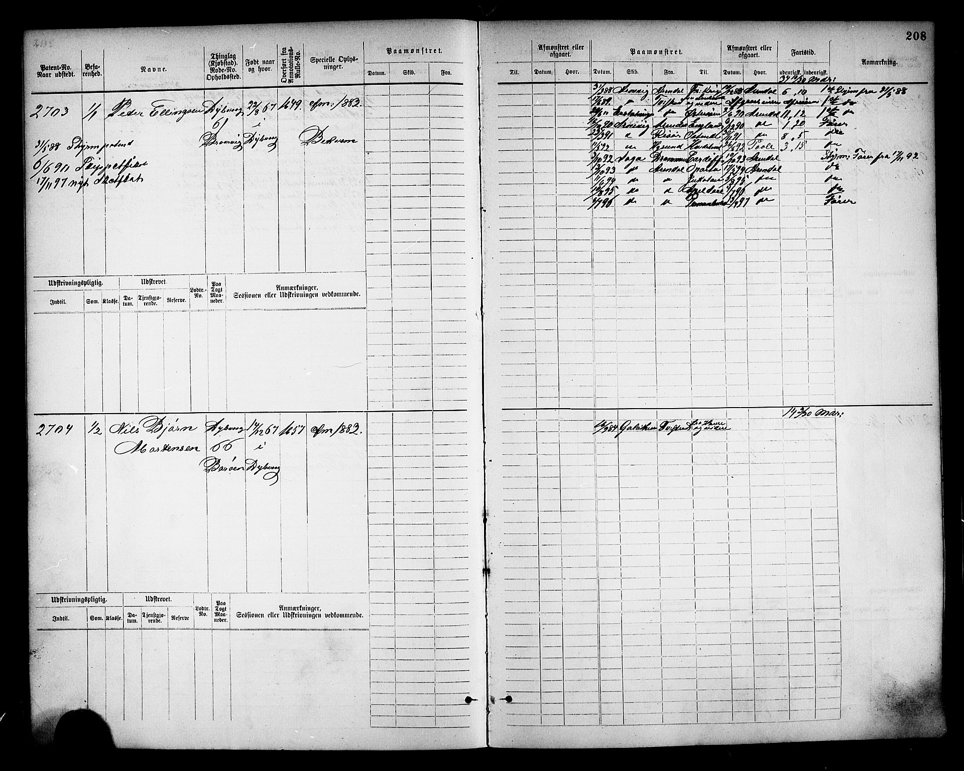 Tvedestrand mønstringskrets, SAK/2031-0011/F/Fb/L0018: Hovedrulle nr 2289-3056, U-34, 1882-1892, p. 218