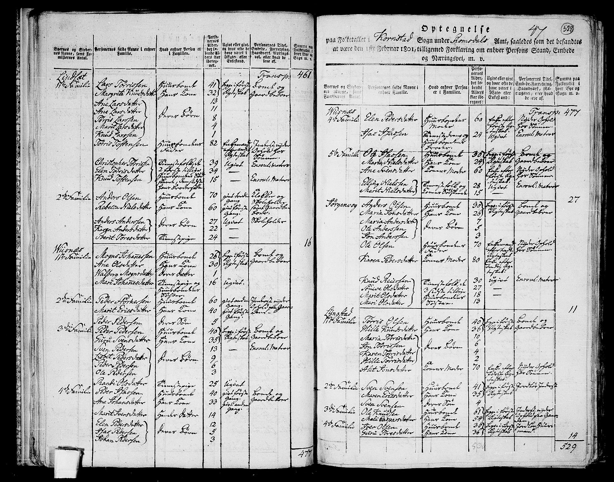 RA, 1801 census for 1553P Kvernes, 1801, p. 527b-528a