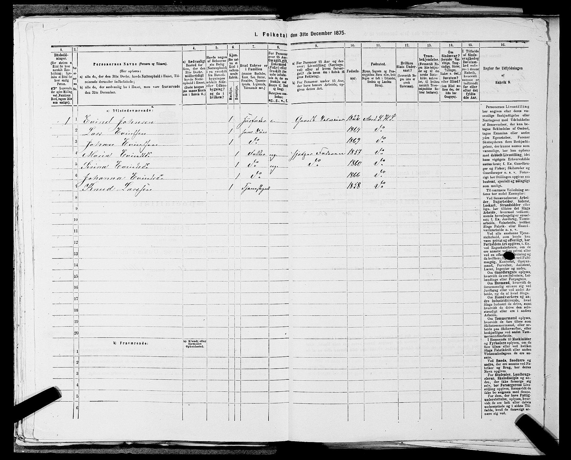 SAST, 1875 census for 1133P Hjelmeland, 1875, p. 1377