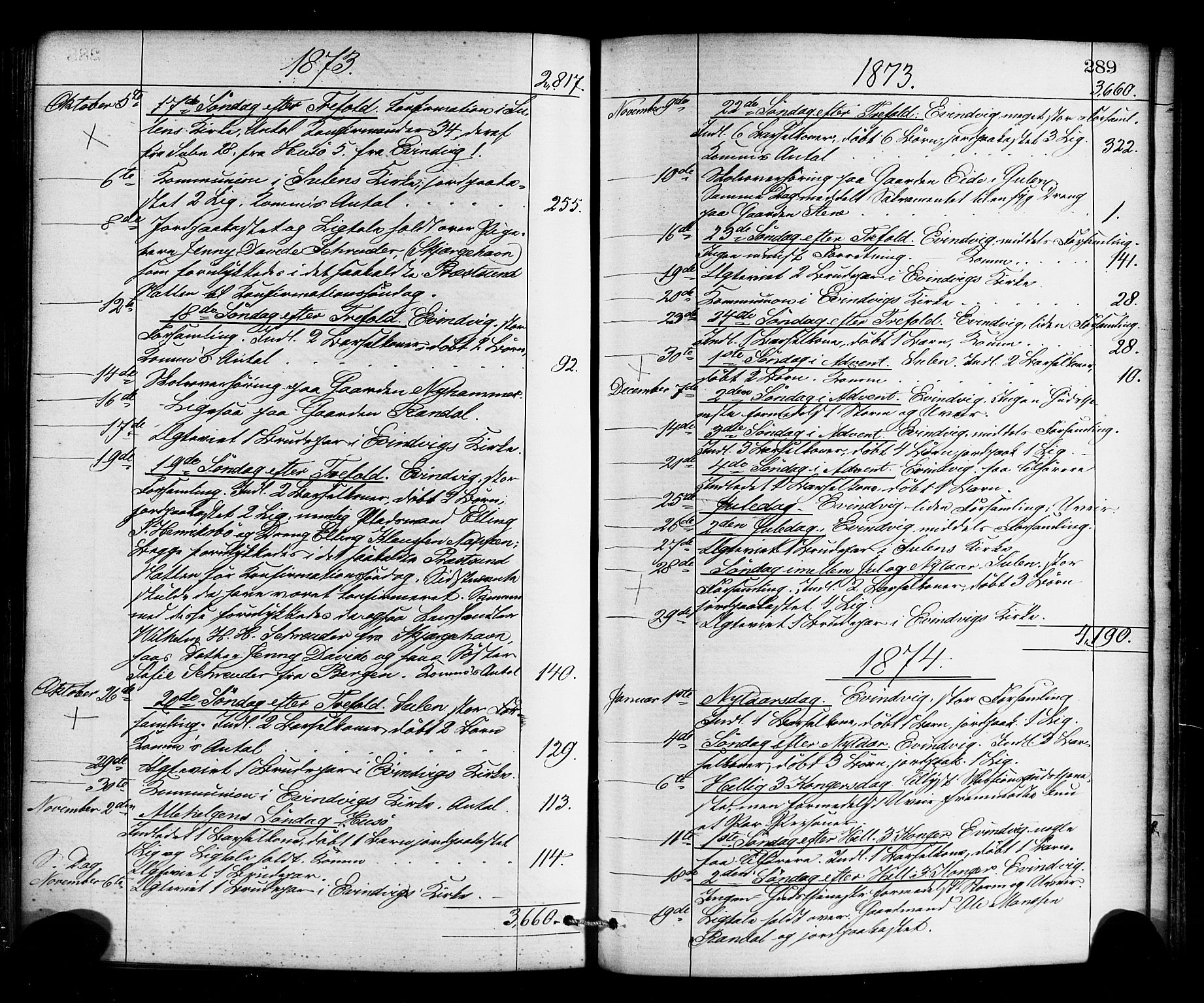 Gulen sokneprestembete, SAB/A-80201/H/Haa/Haaa/L0023: Parish register (official) no. A 23, 1870-1880, p. 289