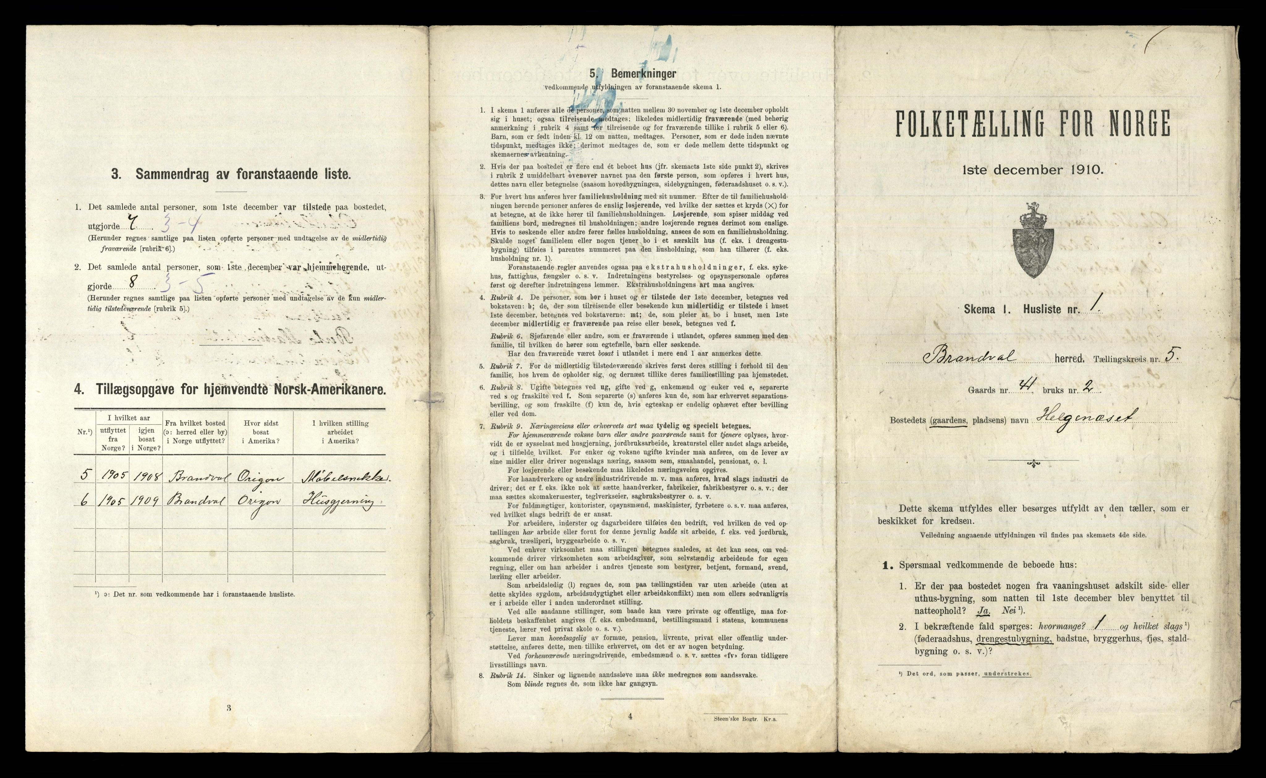 RA, 1910 census for Brandval, 1910, p. 579