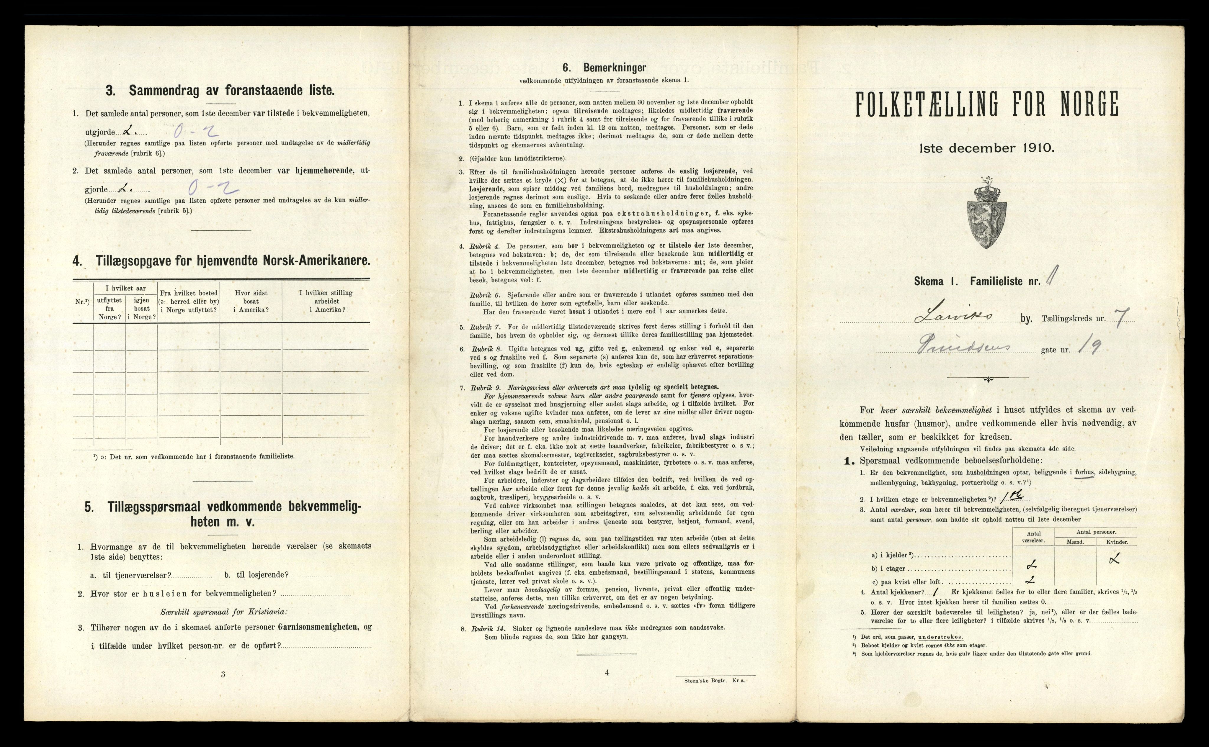 RA, 1910 census for Larvik, 1910, p. 2319