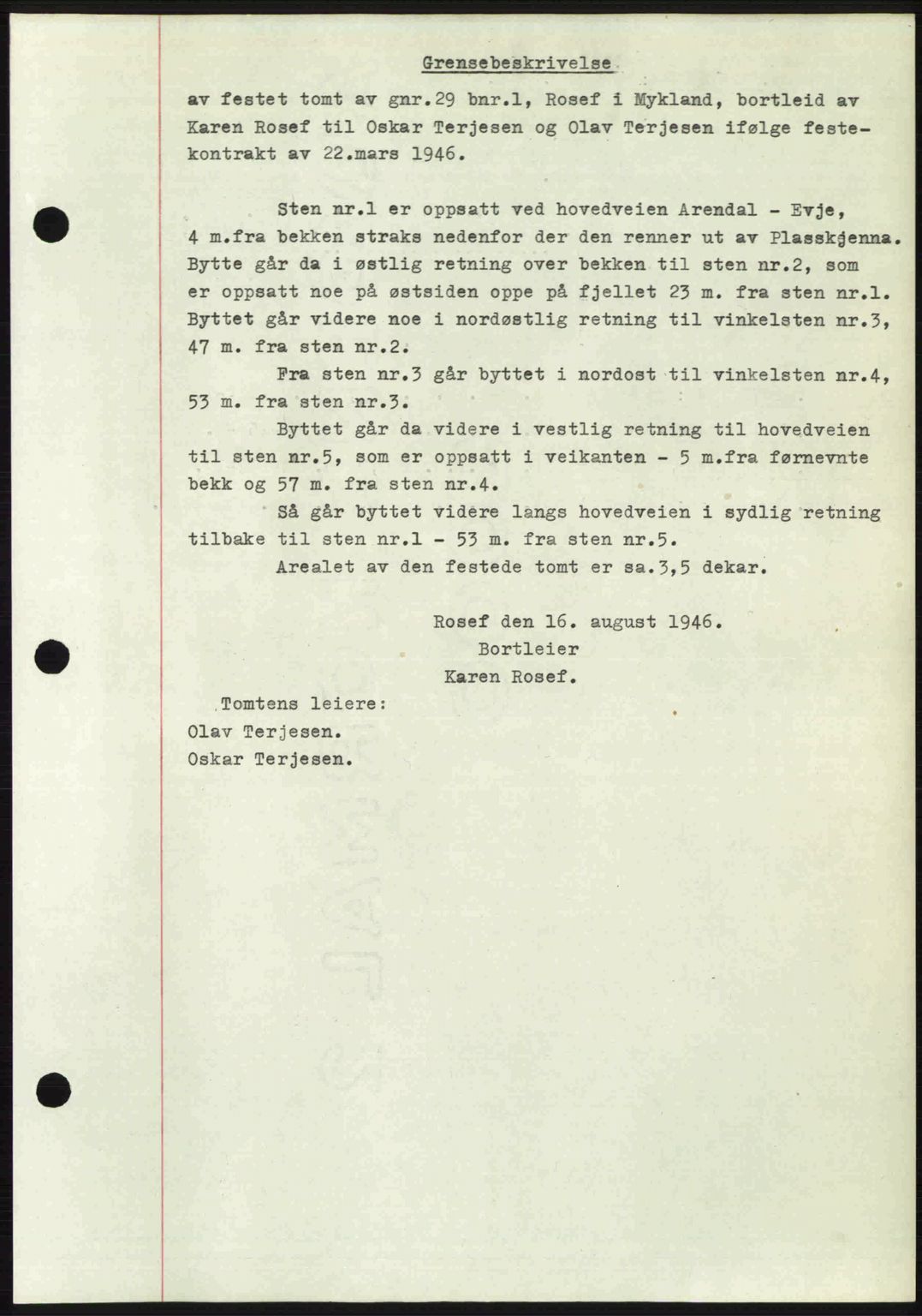 Nedenes sorenskriveri, AV/SAK-1221-0006/G/Gb/Gba/L0056: Mortgage book no. A8, 1946-1947, Diary no: : 1069/1946
