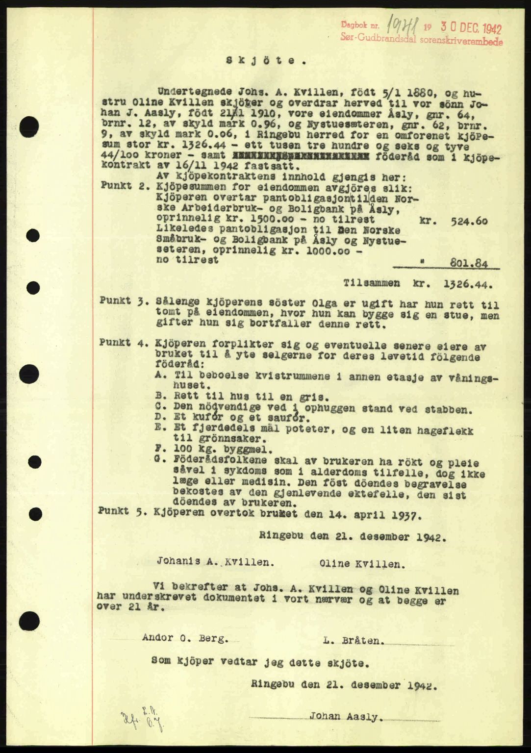 Sør-Gudbrandsdal tingrett, SAH/TING-004/H/Hb/Hbd/L0011: Mortgage book no. A11, 1942-1943, Diary no: : 1941/1942