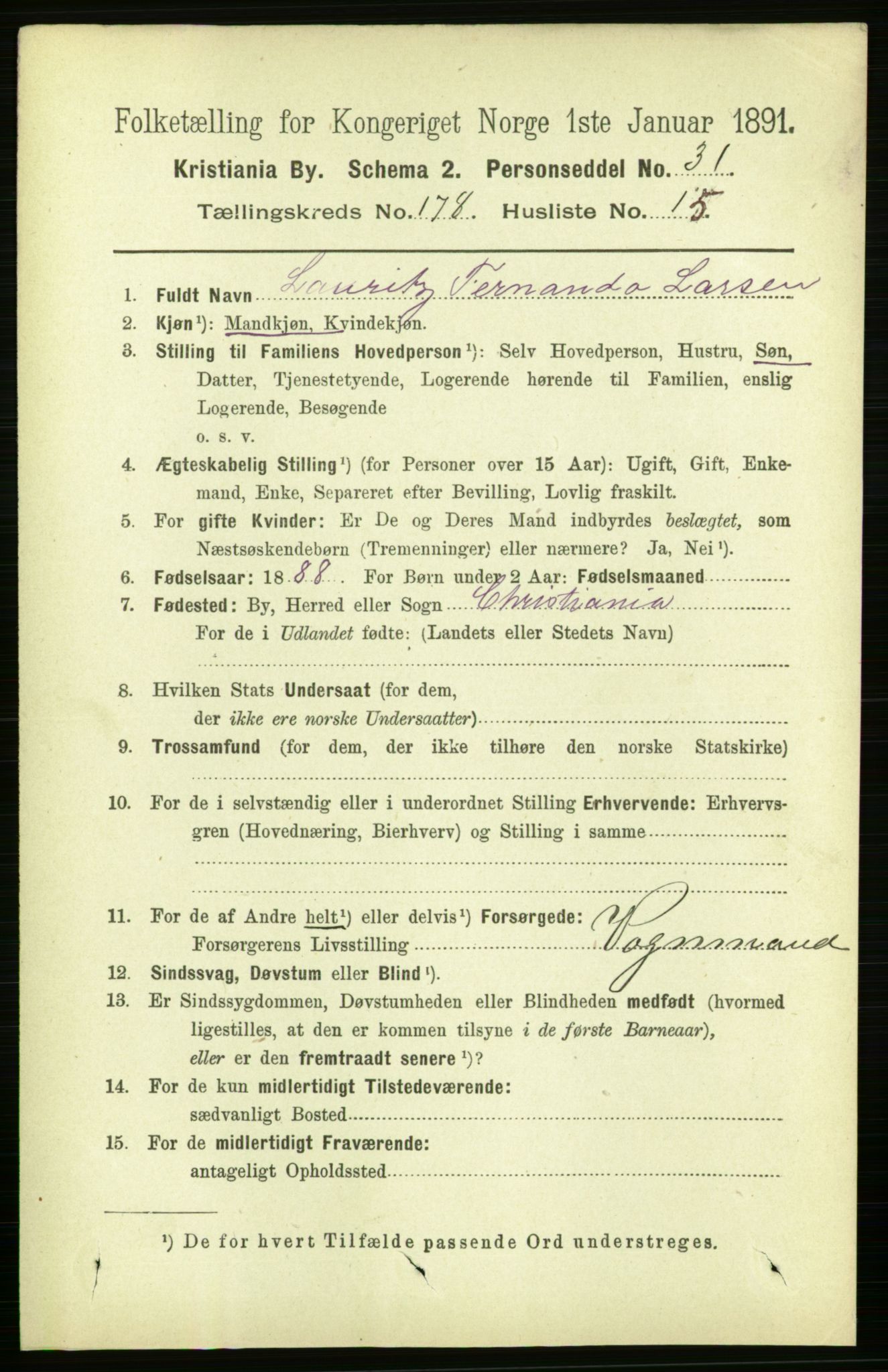 RA, 1891 census for 0301 Kristiania, 1891, p. 107908