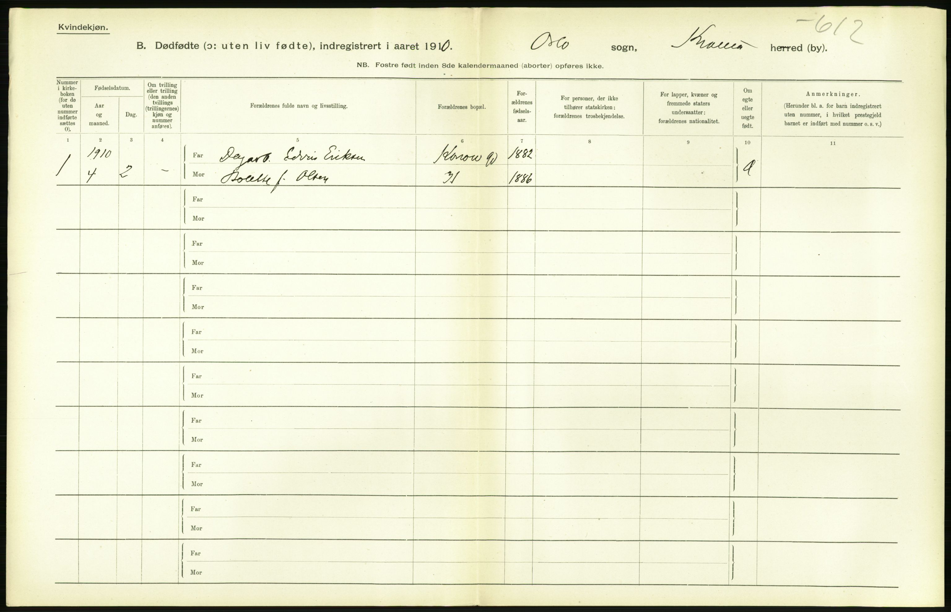 Statistisk sentralbyrå, Sosiodemografiske emner, Befolkning, AV/RA-S-2228/D/Df/Dfa/Dfah/L0009: Kristiania: Gifte og dødfødte., 1910, p. 854