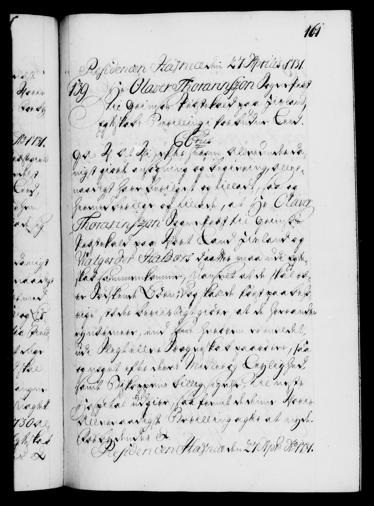 Danske Kanselli 1572-1799, AV/RA-EA-3023/F/Fc/Fca/Fcaa/L0027: Norske registre, 1730-1732, p. 161a