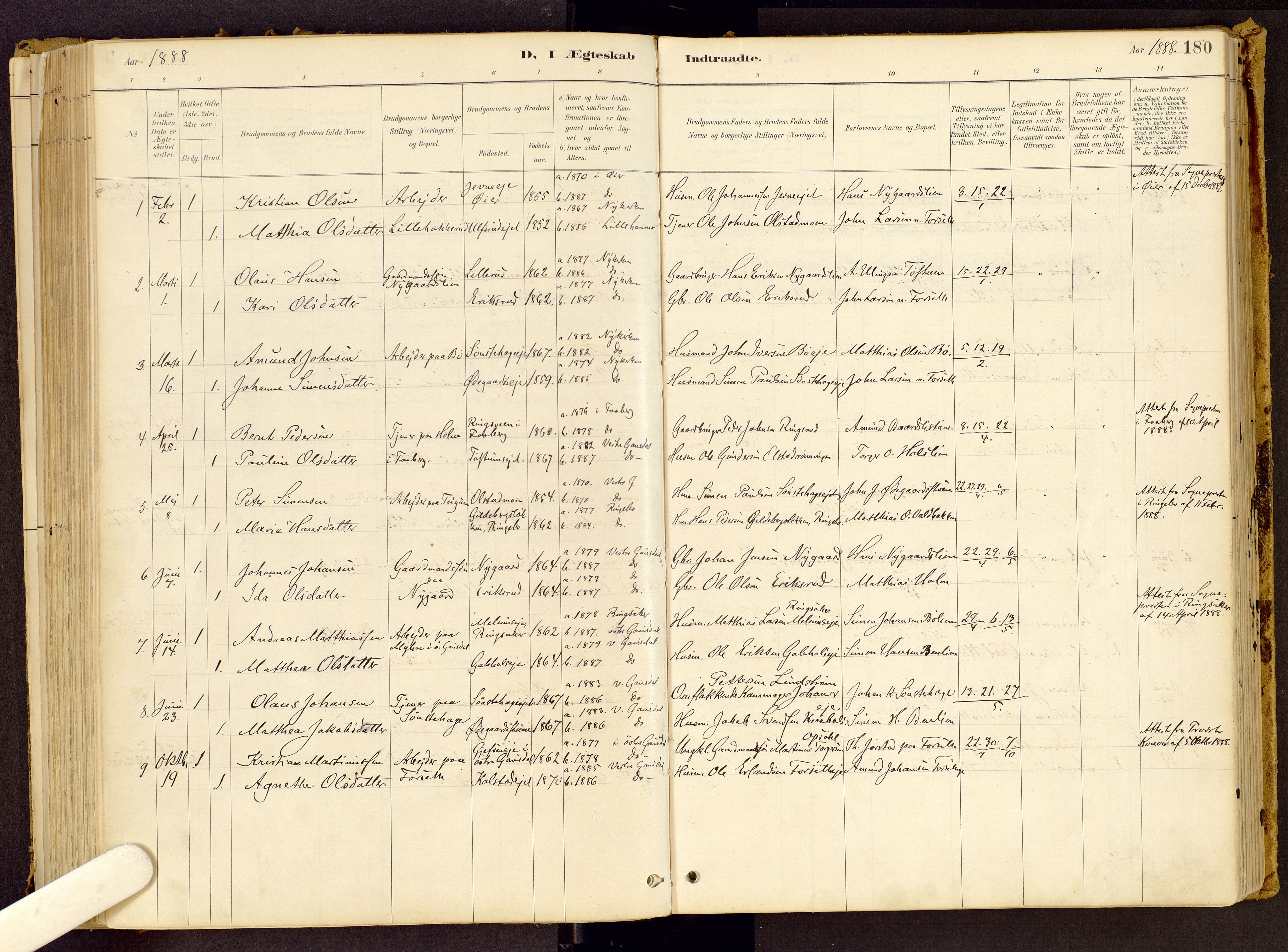 Vestre Gausdal prestekontor, SAH/PREST-094/H/Ha/Haa/L0001: Parish register (official) no. 1, 1887-1914, p. 180