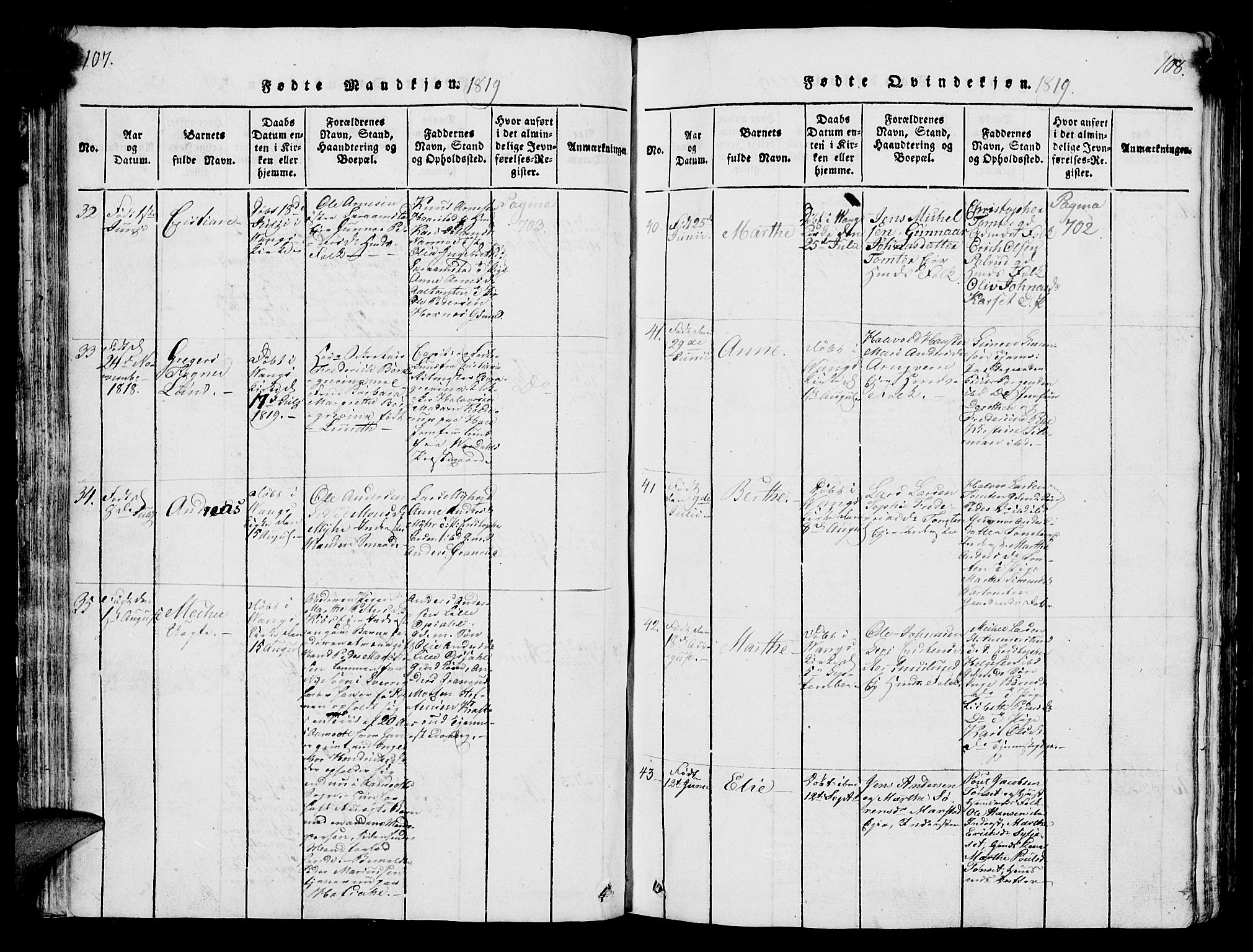 Vang prestekontor, Hedmark, AV/SAH-PREST-008/H/Ha/Hab/L0004: Parish register (copy) no. 4, 1813-1827, p. 107-108