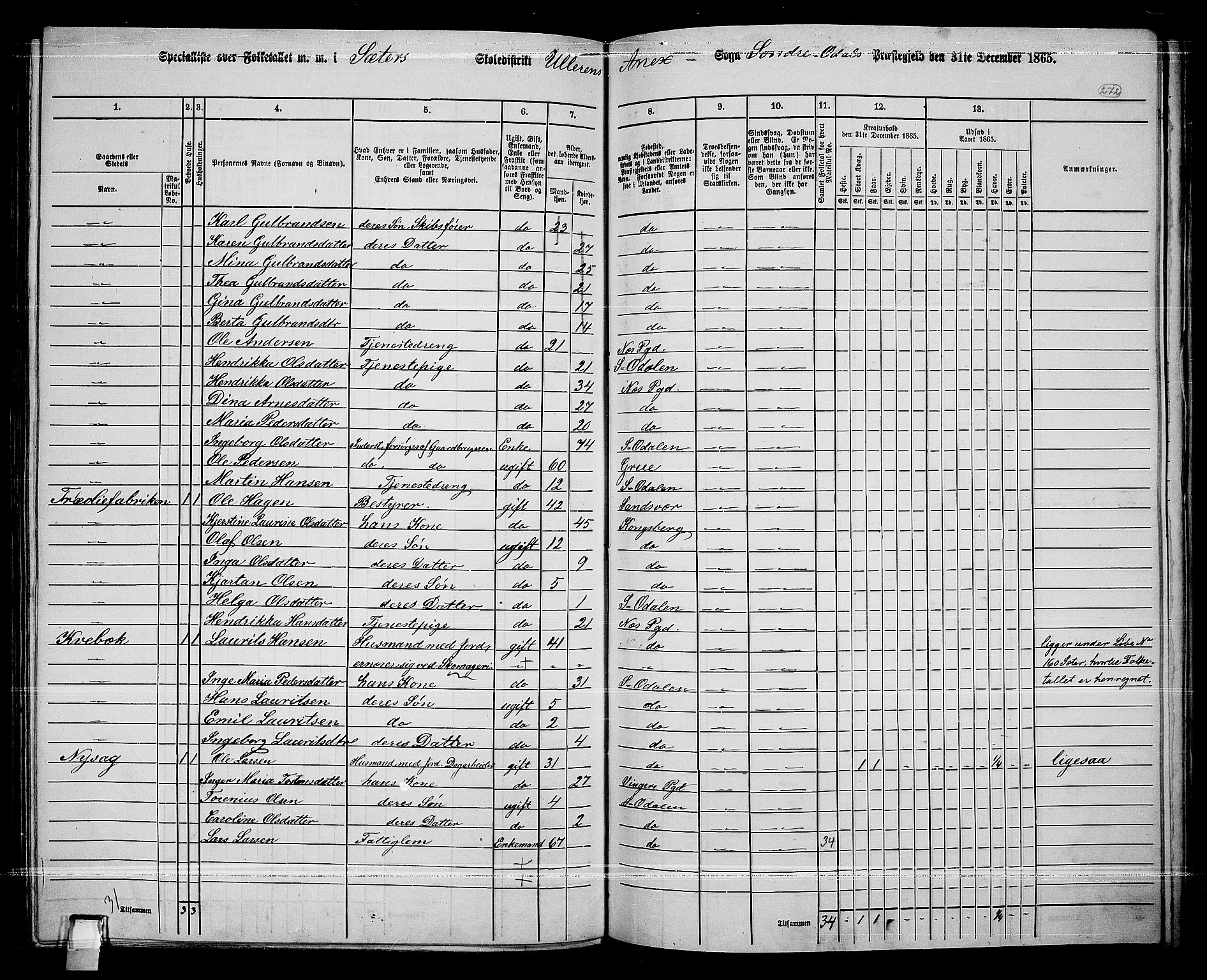 RA, 1865 census for Sør-Odal, 1865, p. 242