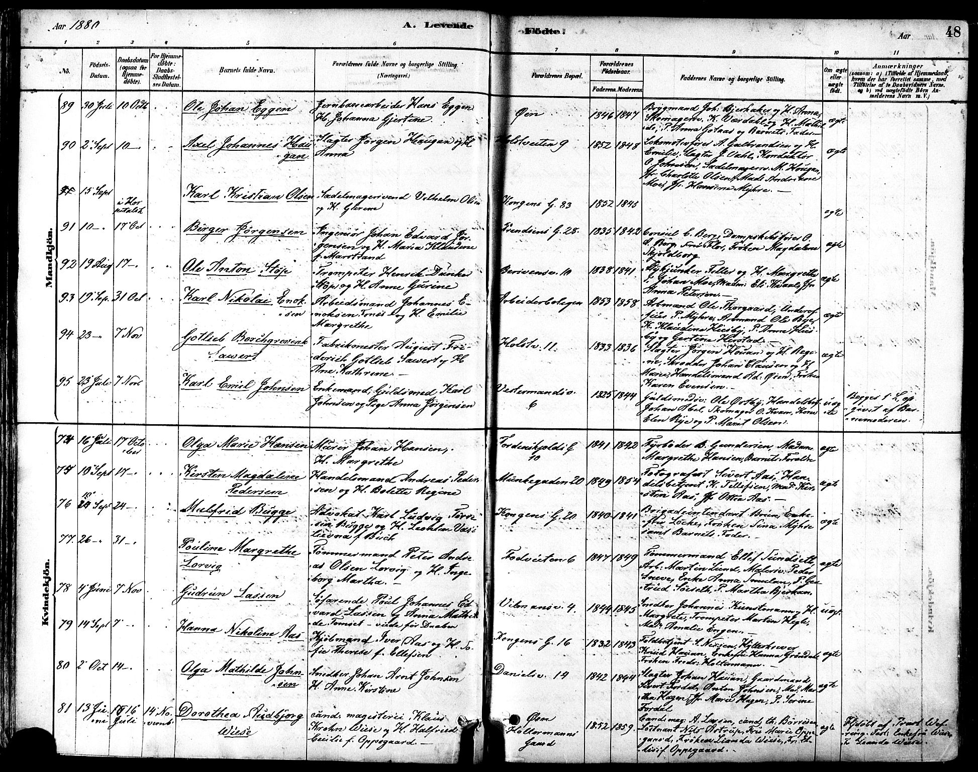 Ministerialprotokoller, klokkerbøker og fødselsregistre - Sør-Trøndelag, SAT/A-1456/601/L0057: Parish register (official) no. 601A25, 1877-1891, p. 48