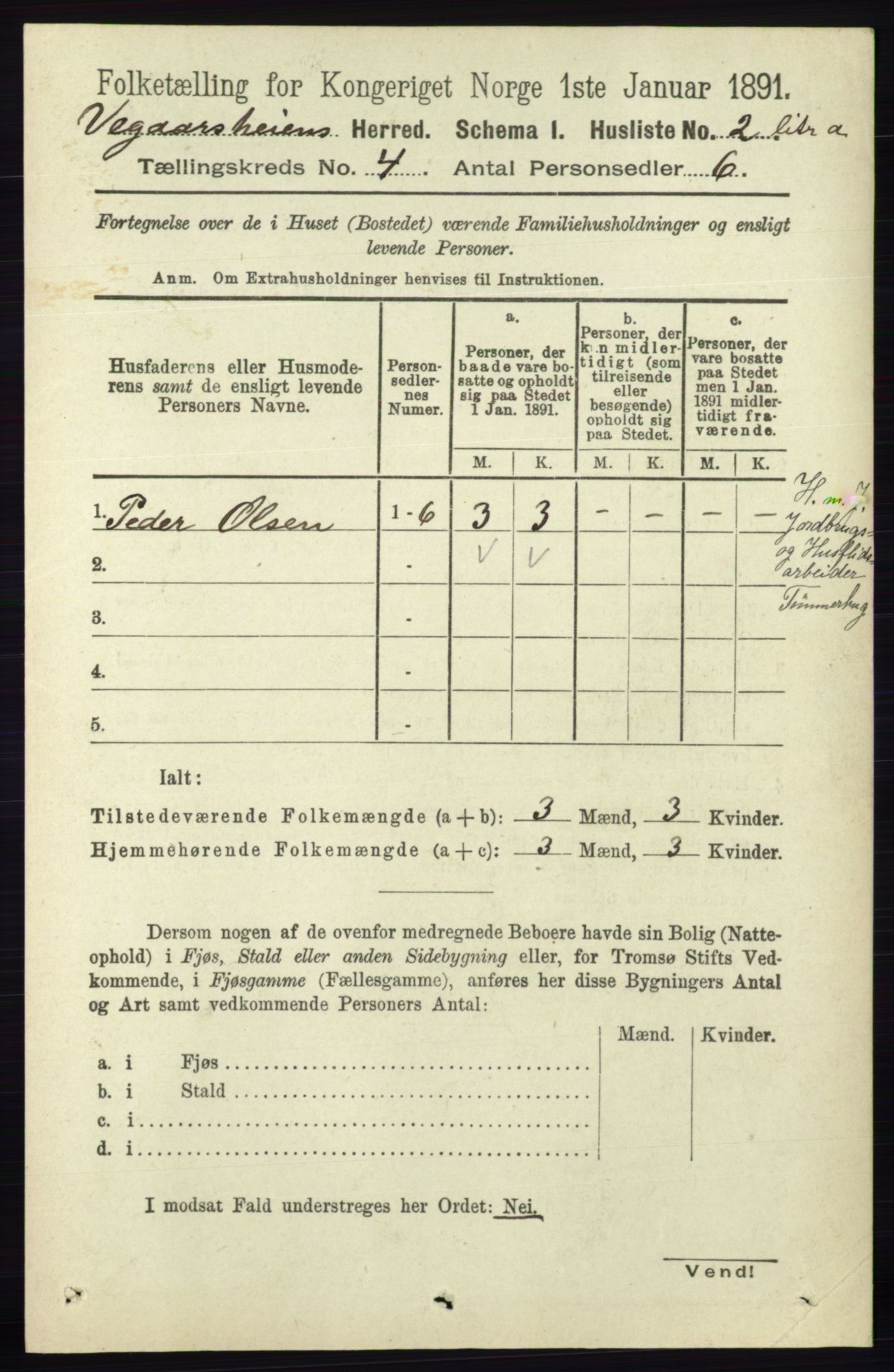 RA, 1891 census for 0912 Vegårshei, 1891, p. 730