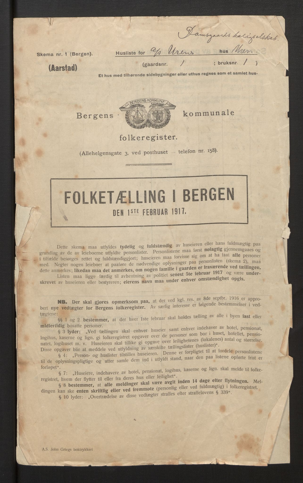 SAB, Municipal Census 1917 for Bergen, 1917, p. 46673